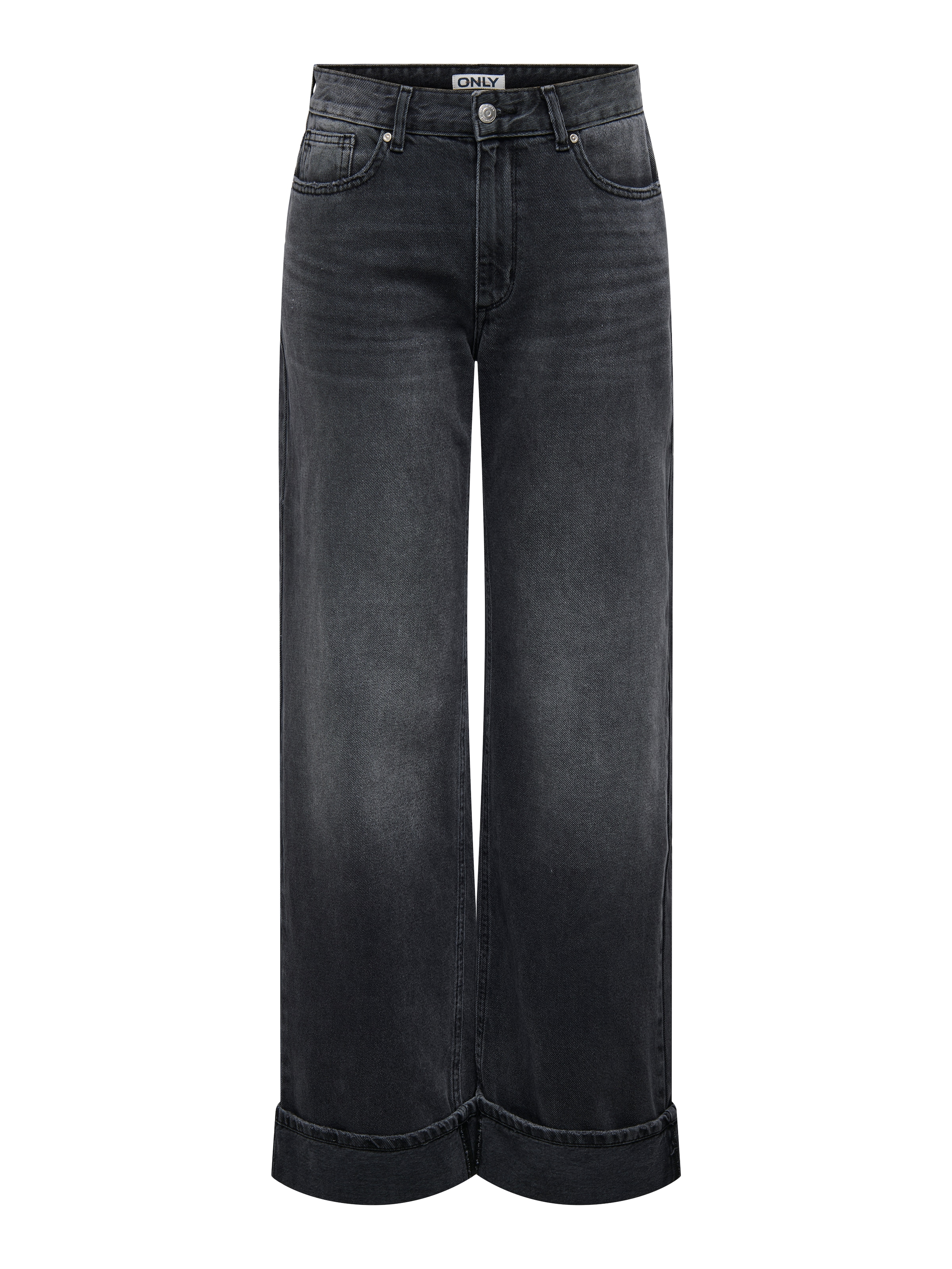 ONLY Weite Jeans »ONLELLA MW WIDE FOLD UP TAI523 DNM« mittlere Taille, weite Beinform, washed black