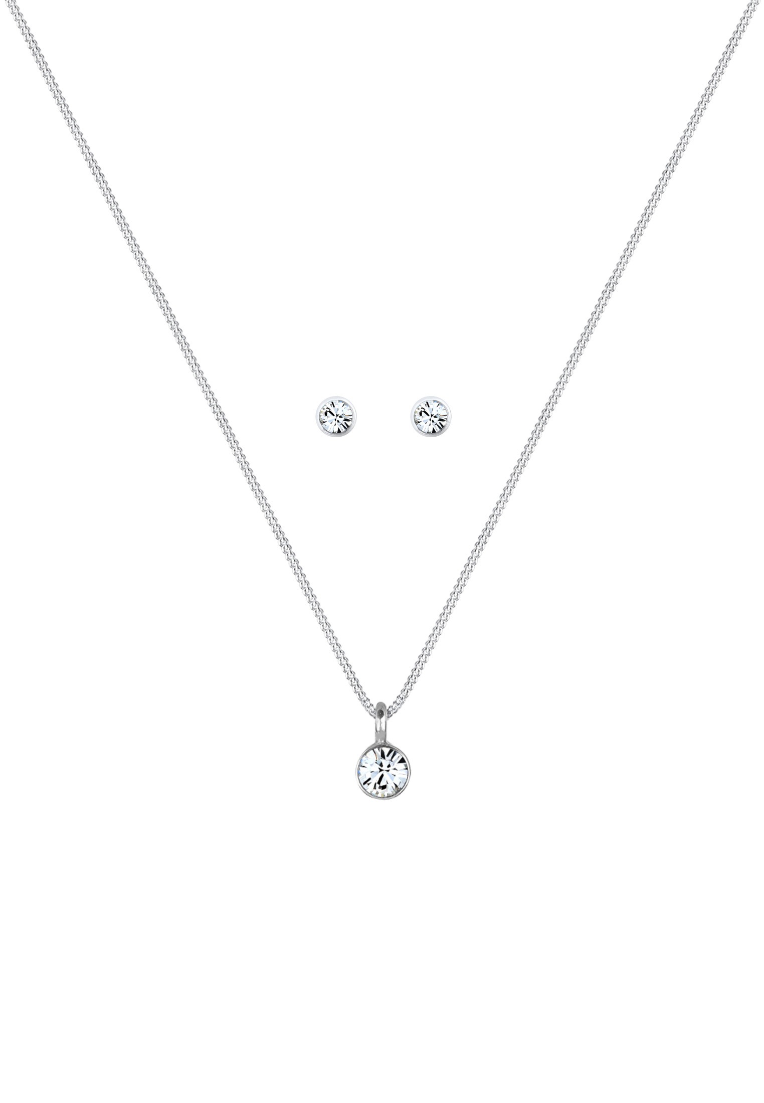 Elli Ohrring und Ketten Set »Schmuckset Kette Stecker Glas Kristalle Weiß 925 Sterling Silber«