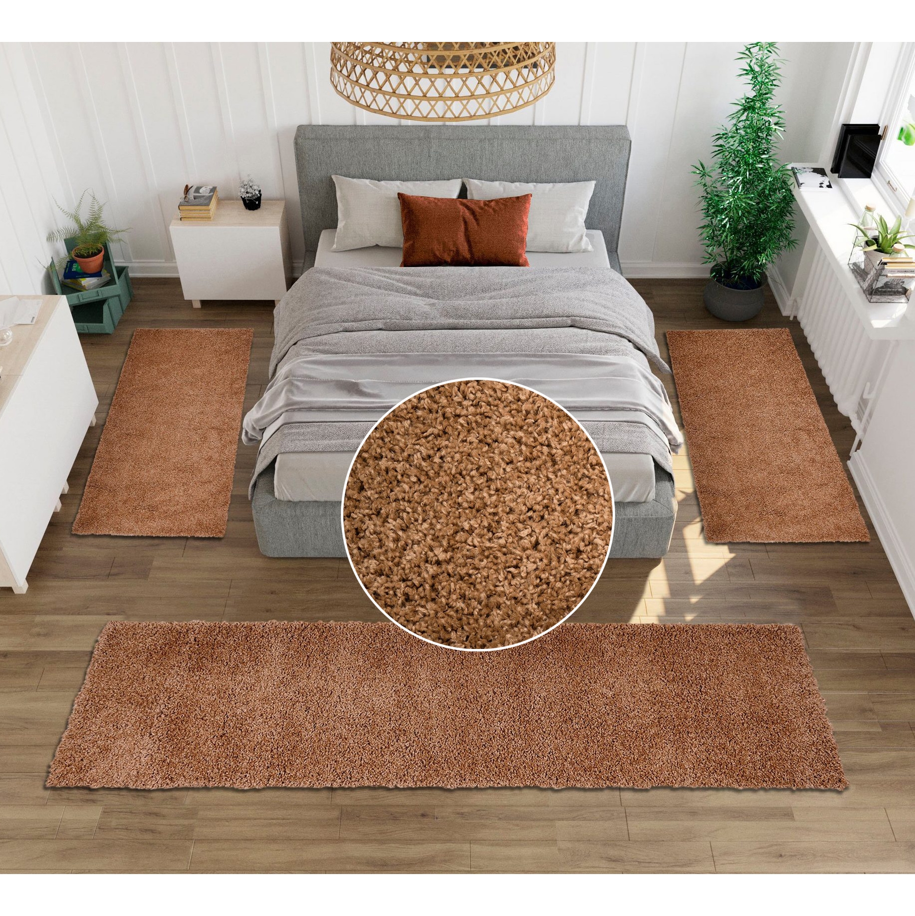 OTTO home Bettumrandung »Shaggy 30« Höhe 30 mm 3 Stk. tlg. gewebt, 2- oder 3-teilig, Bettvorleger, Läufer-Set, Uni-Farben