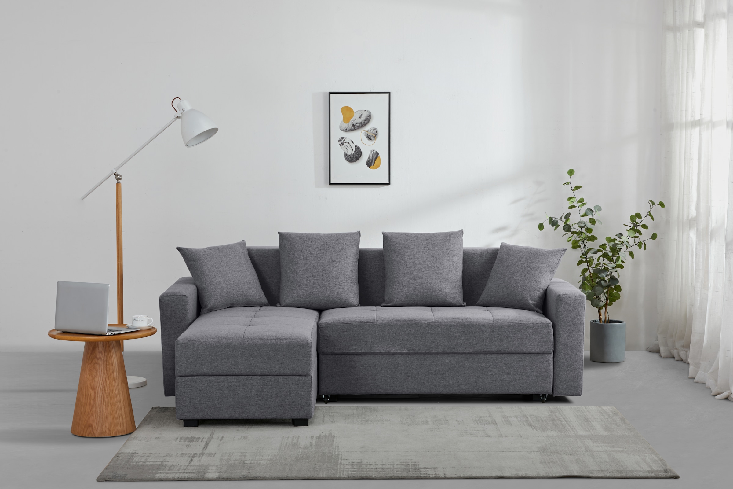 INOSIGN Ecksofa »KILLAM, 217 cm, L-Form, mit Schlaffunktion u. Bettkasten«, Recamiere rechts / links montierbar, in Cord und Webstoff