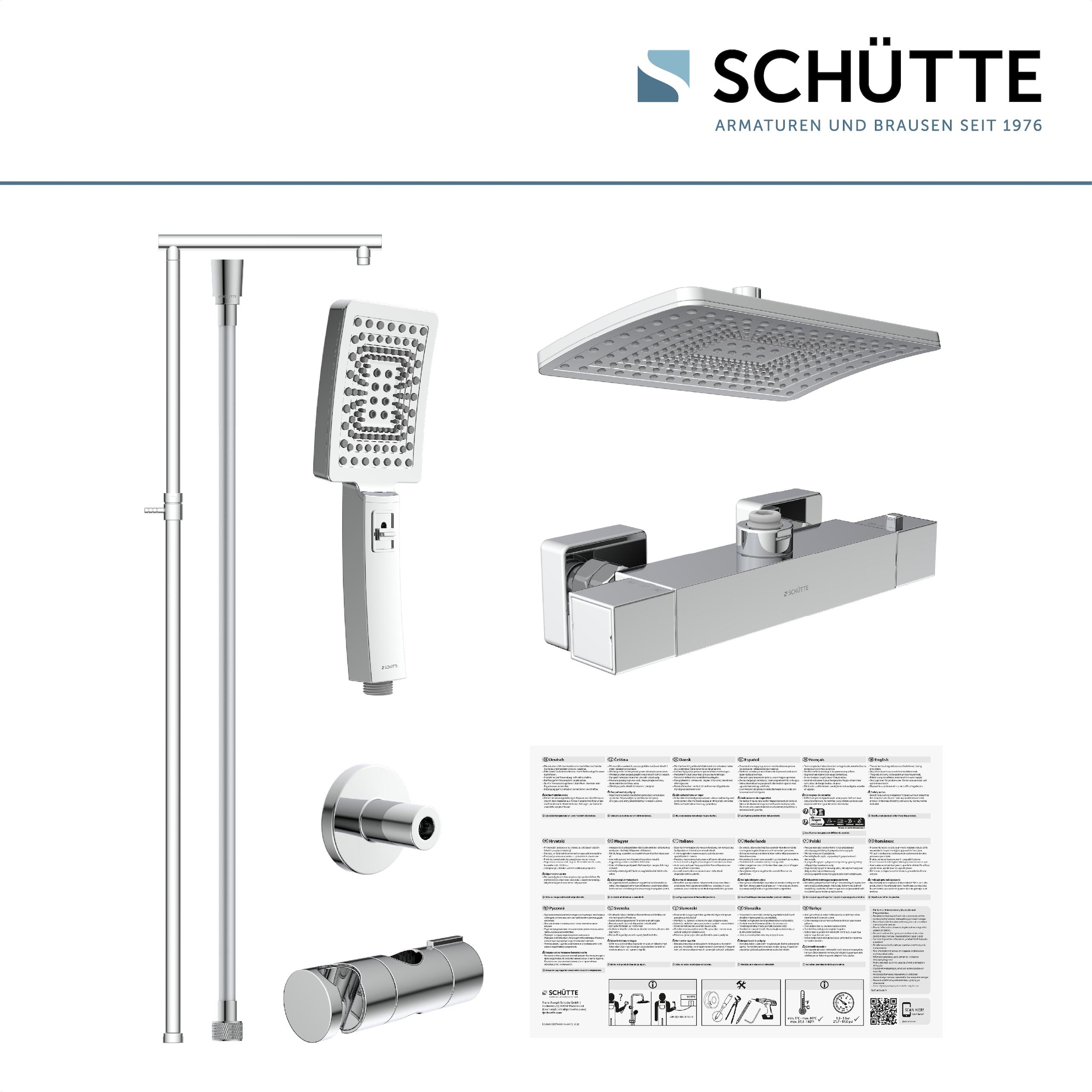 Schütte Duschbrause »TRENTO« Set,  mit Thermostatarmatur, 3-fach verstellbar, Antikalk-Noppen