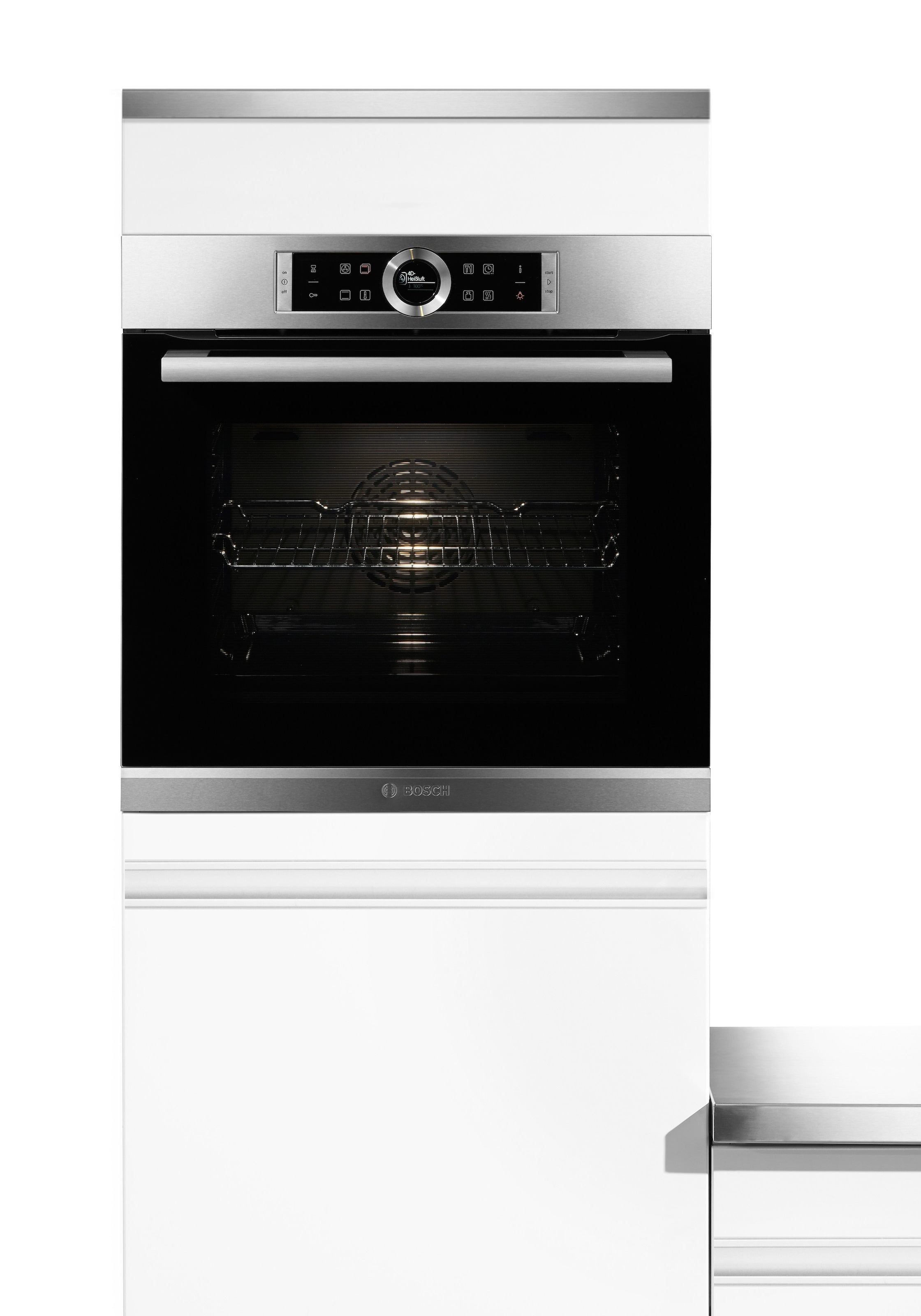 BOSCH Einbaubackofen »HBG635B«, Serie 8, mit Teleskopauszug nachrüstbar, ecoClean Direct, 4D-Heißluft-Eco-Ober-/Unterhitze Eco-Umluft-Infra-Grill-Großflächen-/Kleinflächengrill-Pizzastufe-Sanftgaren-Vorwärmen-Warmhalten-Auftaustufe, mit Pizzastufe