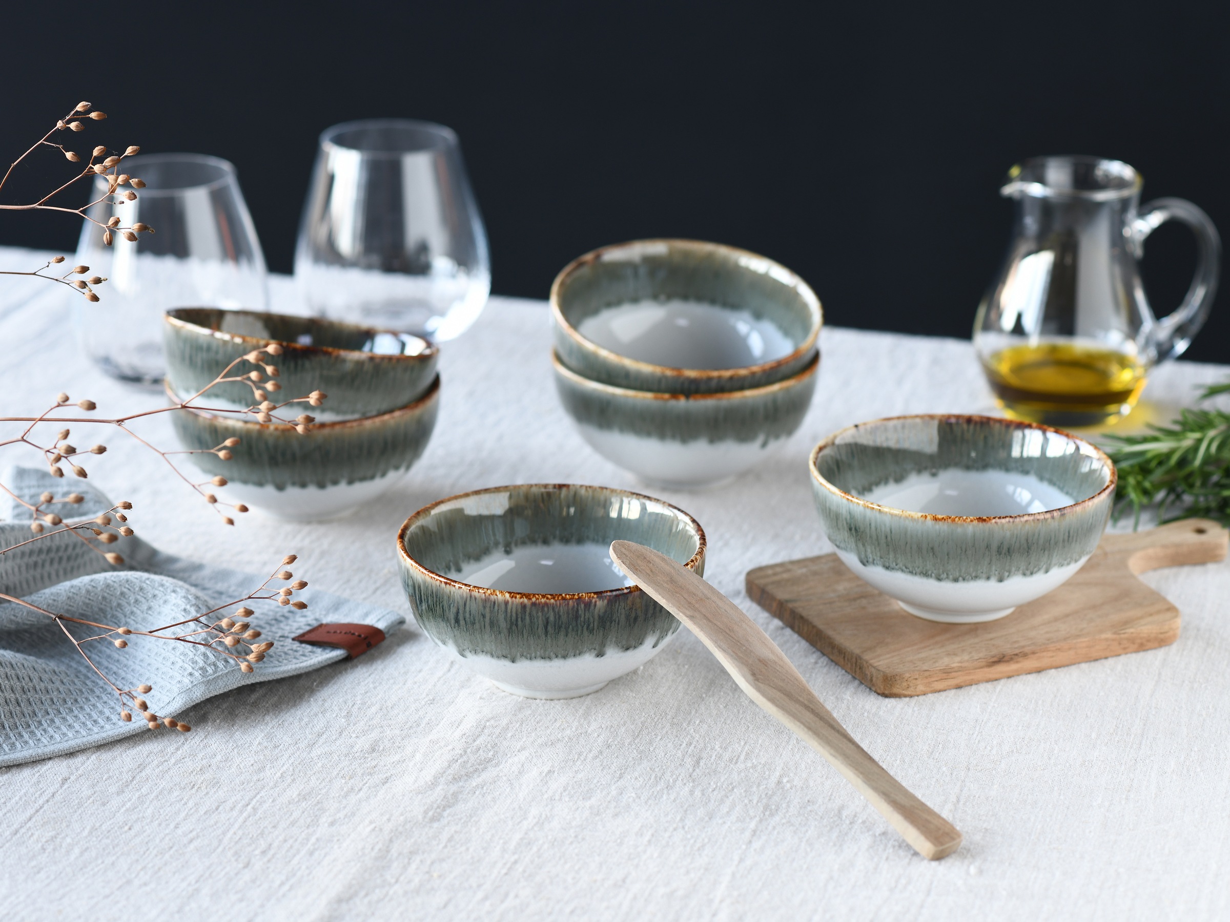 CreaTable Dipschale »Cascade, Schale 6-tlg« 6 Stk. aus Steinzeug Rekativglasur, Healthy Food