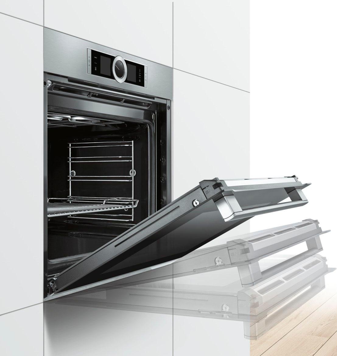 BOSCH Dampfbackofen »HSG636B«, Serie 8, mit Teleskopauszug nachrüstbar, ecoClean Direct, 4D-Heißluft-Eco-Ober-/Unterhitze Eco-Umluft-Infra-Grill-Großflächengrill-Kleinflächengrill-Pizzastufe-Sanftgaren-Vorwärmen-Warmhalten, mit Auftaufunktion