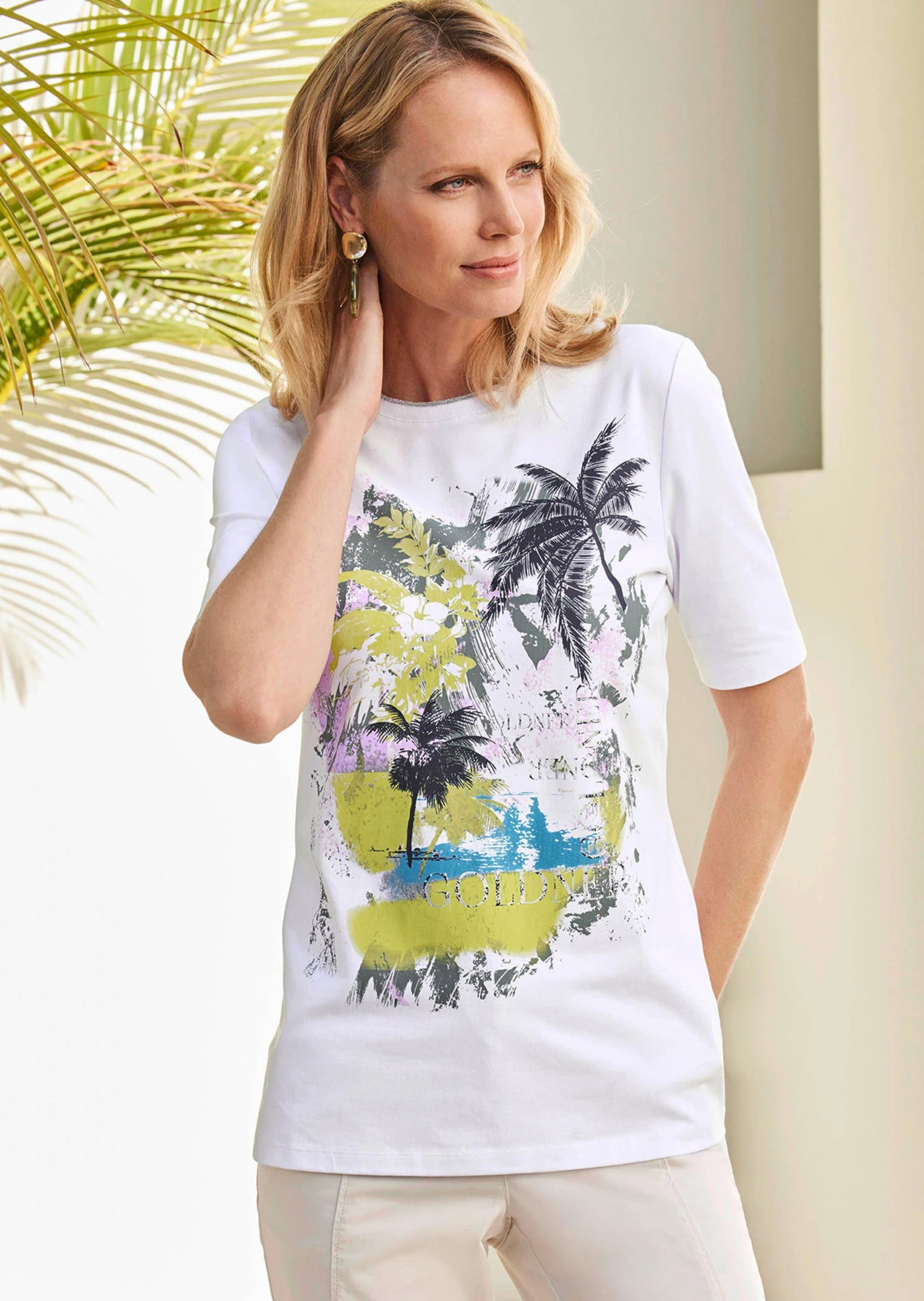 GOLDNER Print-Shirt »Druckshirt aus pflegeleichtem Baumwoll-Jersey« Ausschnitt mit Rippenbesatz