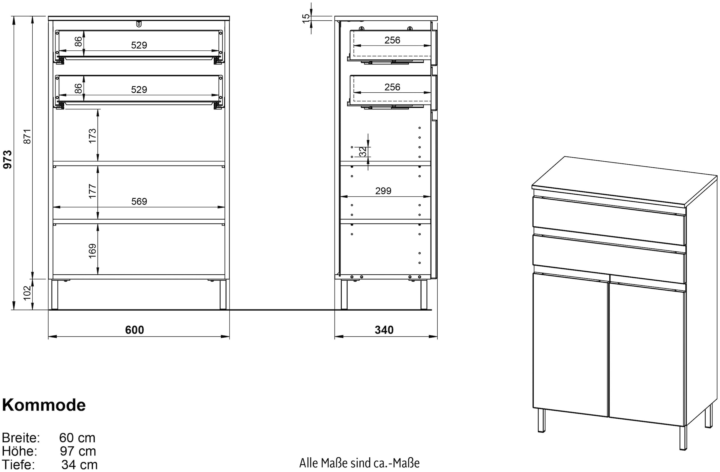 GERMANIA Badmöbel-Set »Torrance«, (5 St.), Unterschrank, Spiegel mit Beleuchtung, Schrank, Kommode, Hochschrank
