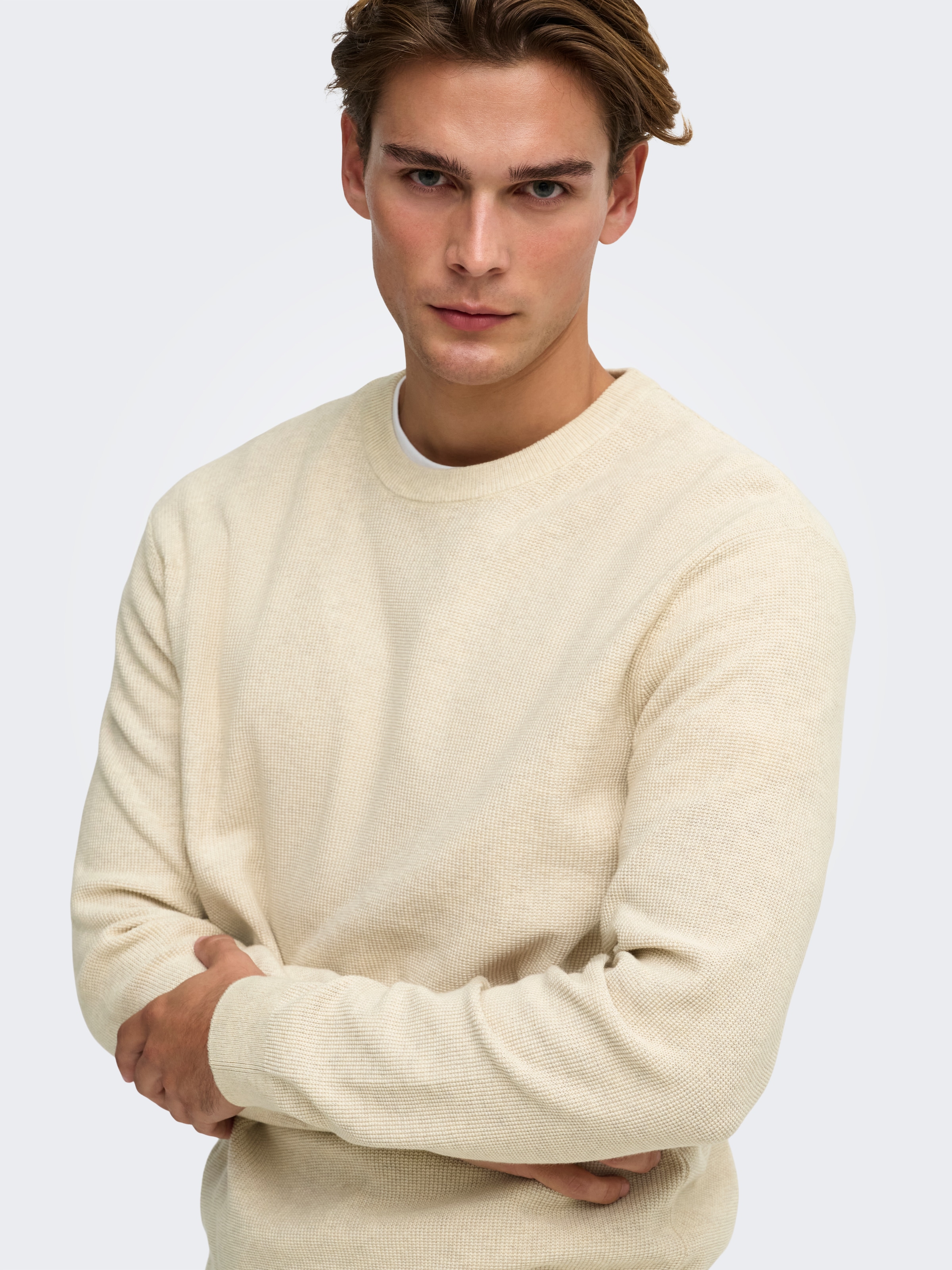 ONLY & SONS Strickpullover »ONSJOEY RLX MELANGE LS WAFFLE KNIT NOOS« Baumwolle, relaxed fit