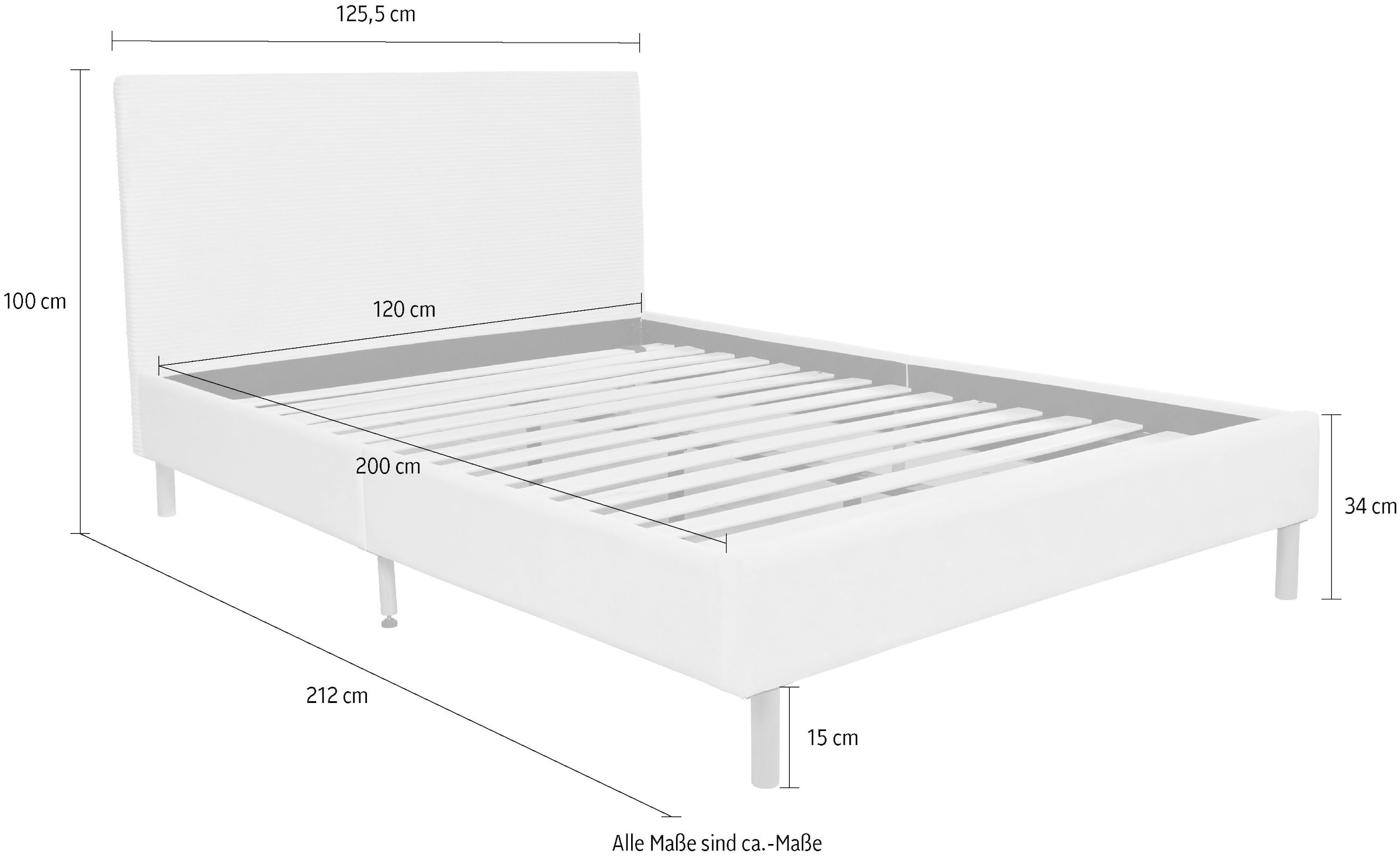 Home affaire Polsterbett »Armandine inkl. Lattenrost« Kopfteil mit Cordbezug, erhältlich in den Breiten 140cm & 180cm