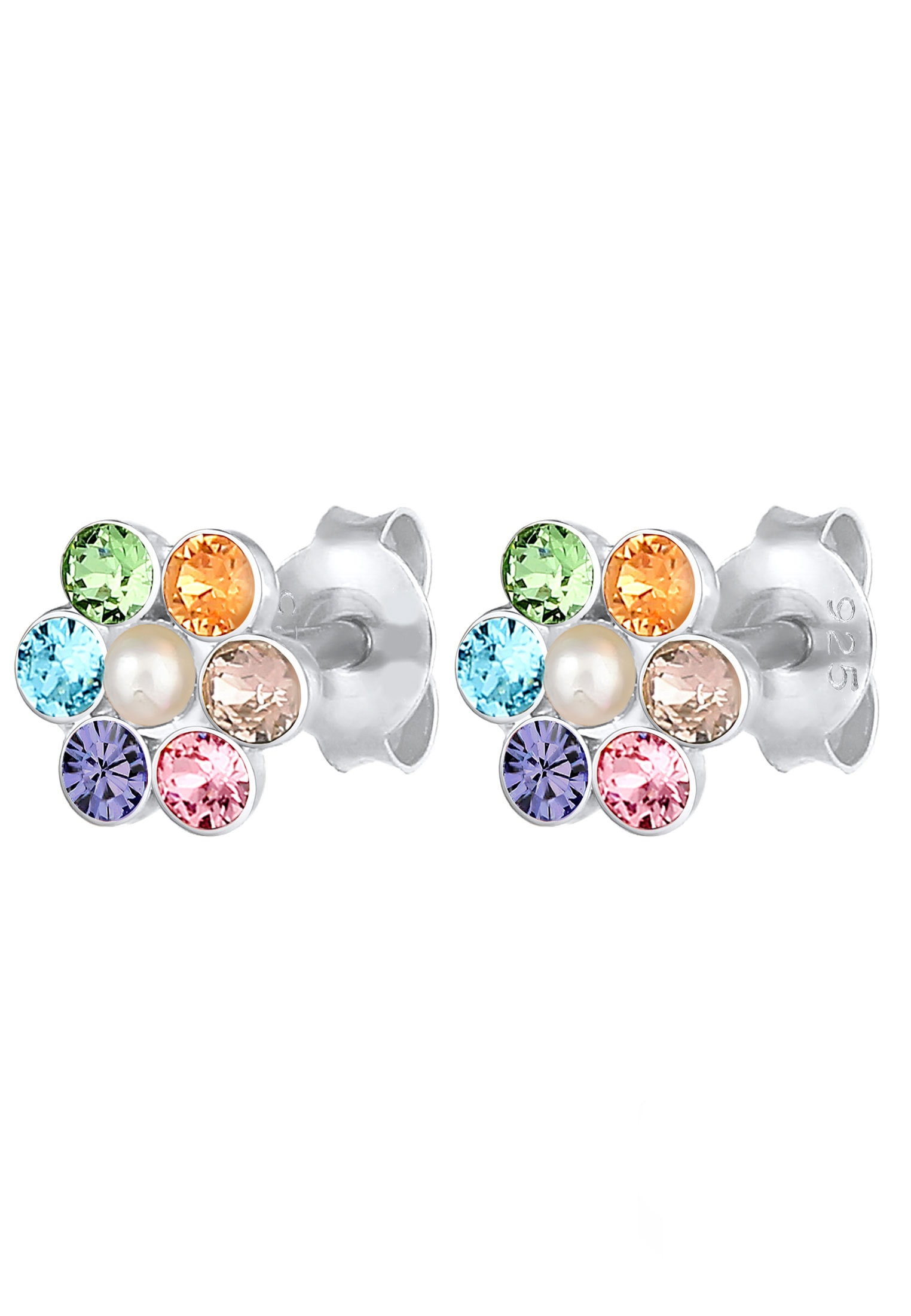 Elli Paar Ohrstecker »Ohrringe Kinder Blume Synthetische Perle Regenbogen Kristall 925 Silber«