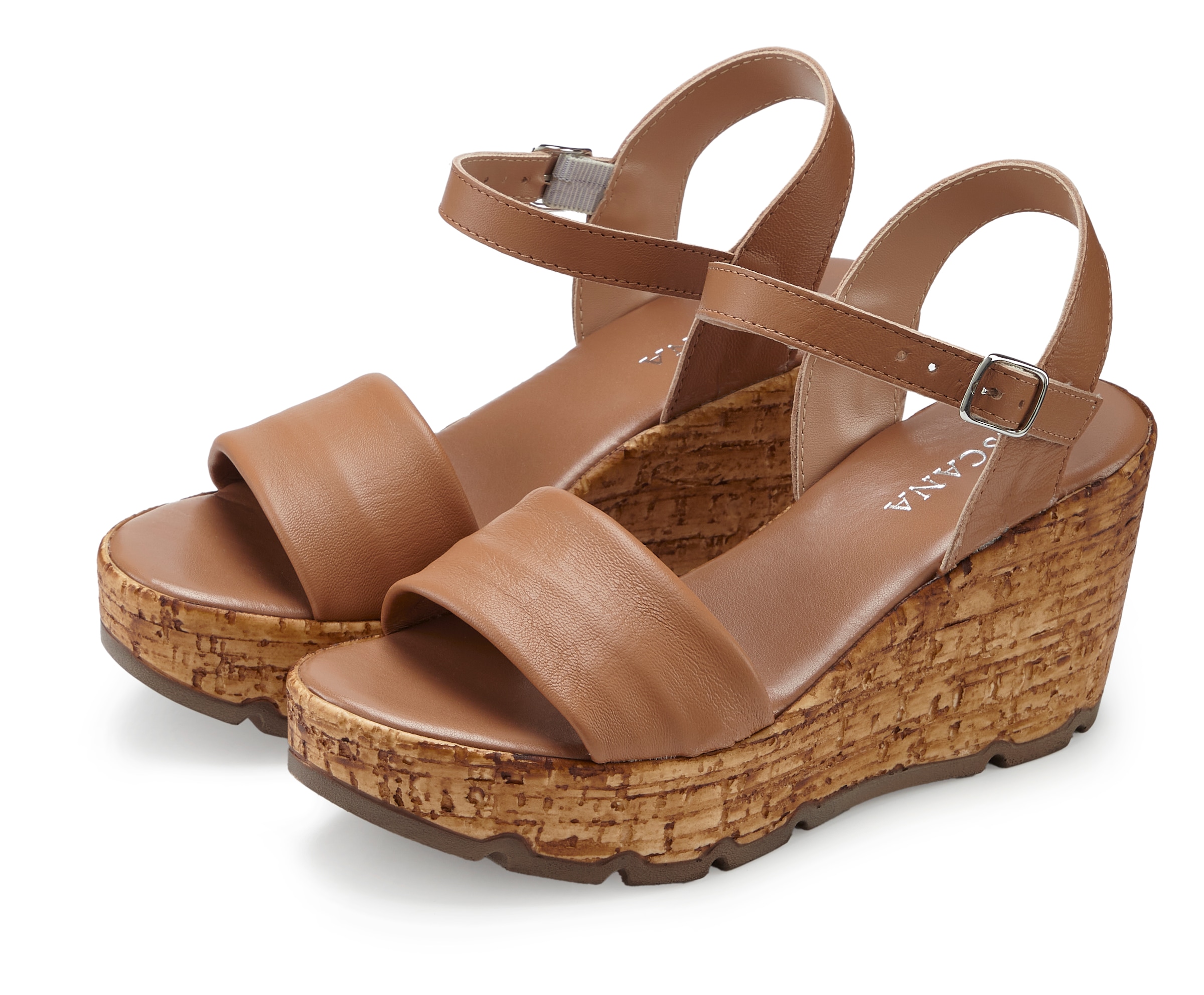 LASCANA Sandalette »Sommerschuh, offener Schuh, Sandale, Keilsandalette,«  NEU aus Leder mit Keilabsatz