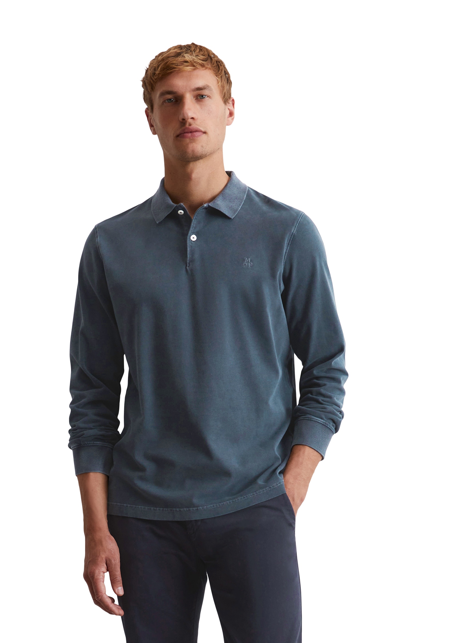 Marc O'Polo Langarm-Poloshirt im Washed-Look