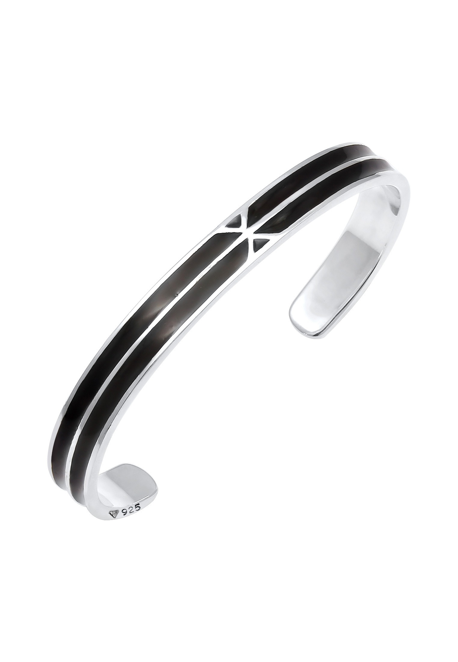 Kuzzoi Armreif »Armband Herren Armreif Emaille Schwarz Offen 925 Silber«