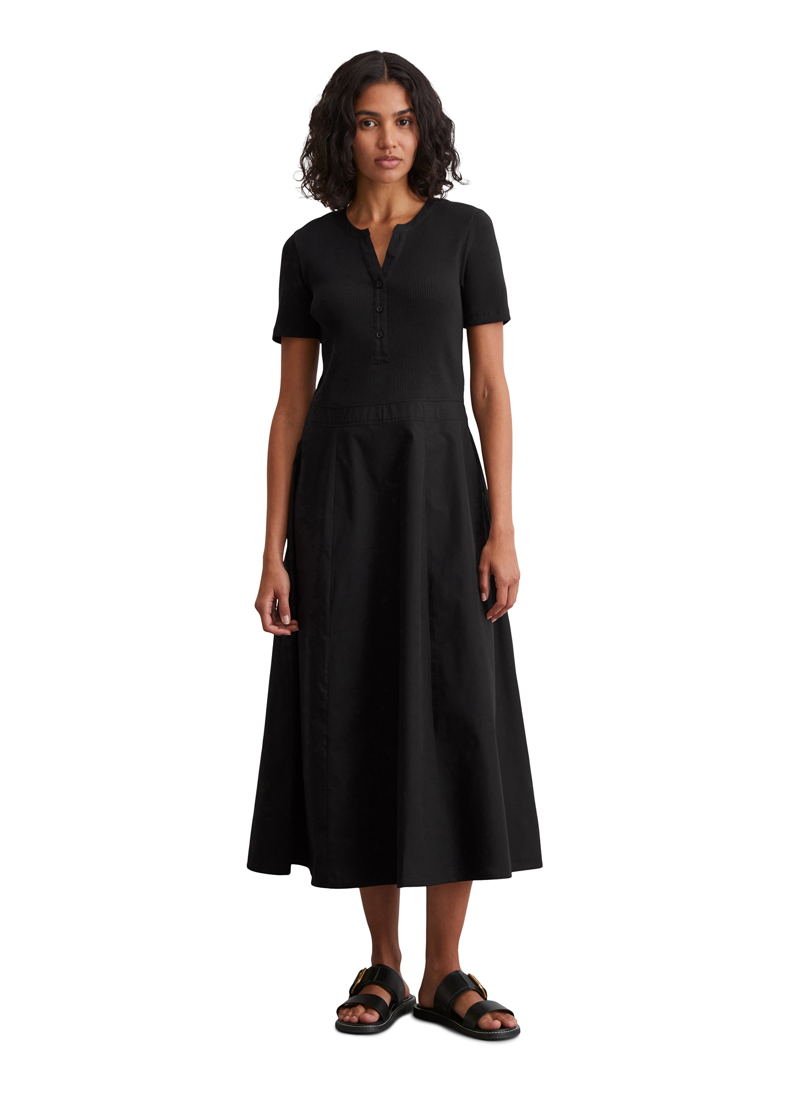 Marc O'Polo Maxikleid, geripptes Oberteil, Reißverschluss an der Seite, nahtfrei