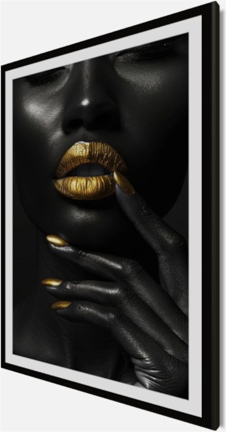 Bönninghoff Bild mit Rahmen »Wandbild gerahmt FRAU SCHWARZ WEISS GOLD 50x70 cm – Modernes Glamour« Fashion | Frau | Gesicht | Kunst | Modern | Porträts 1 Stk. tlg. mit dekorativem Rahmen