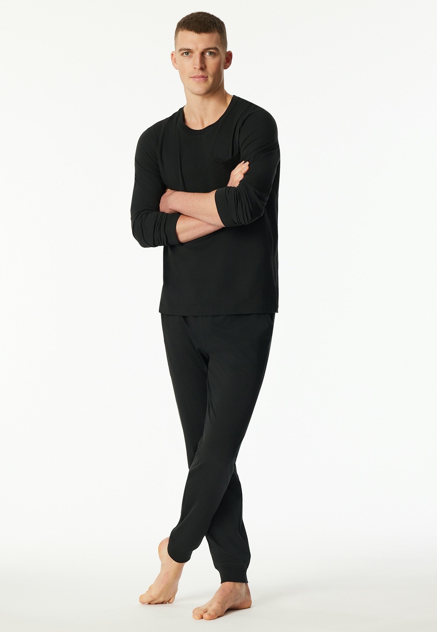 Schiesser Schlafanzug »Modern Nightwear« 2 tlg. seitliche Taschen, Brusttasche, Langarm, Baumwolle, Single Jersey