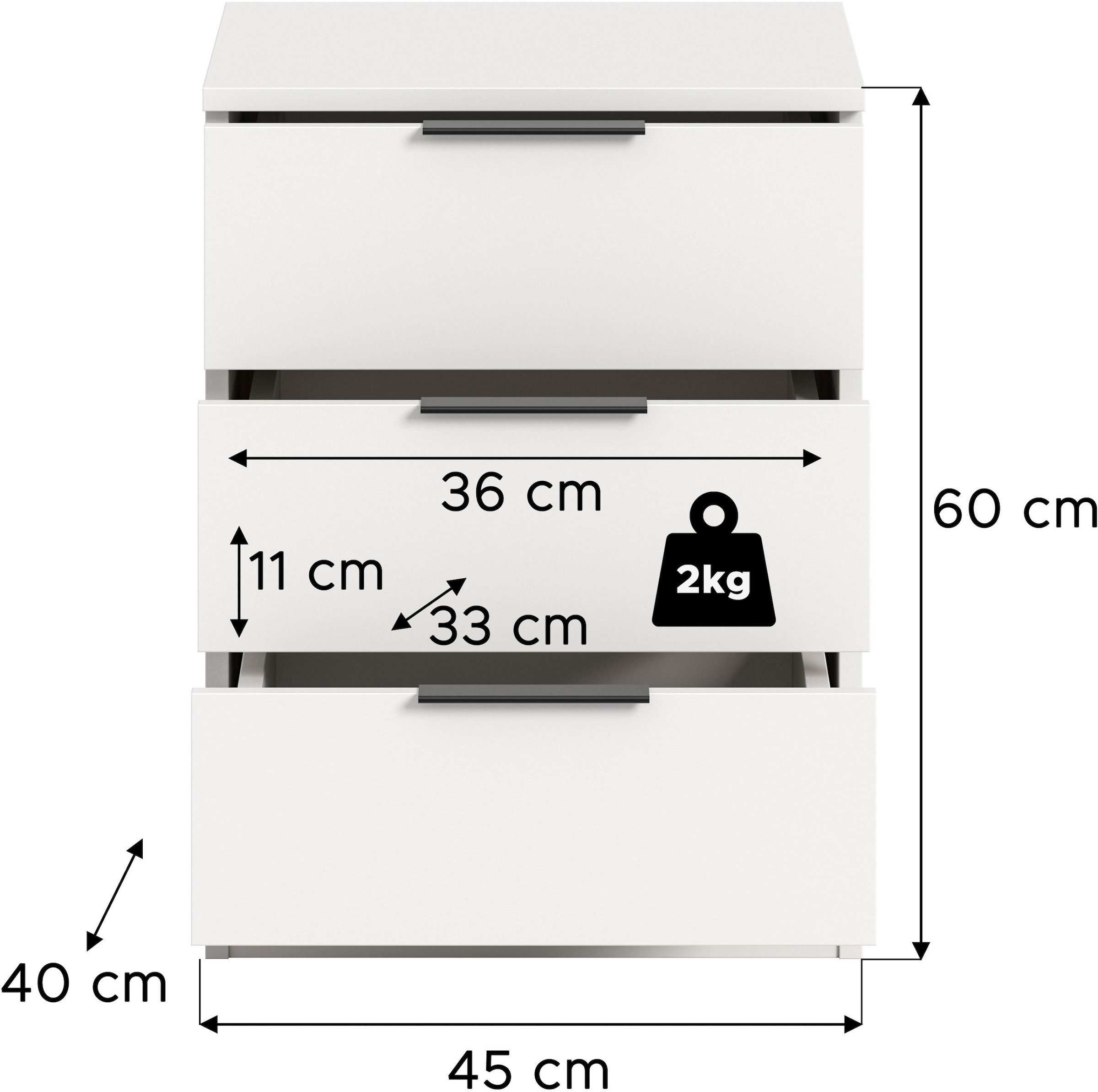 Home affaire Nachtkommode »Skarde Nachttisch Beistelltisch Kommode, Breite: 45 cm«, (1 St.), Skarde, Nachtkommode, 3 Schubkästen, weiß