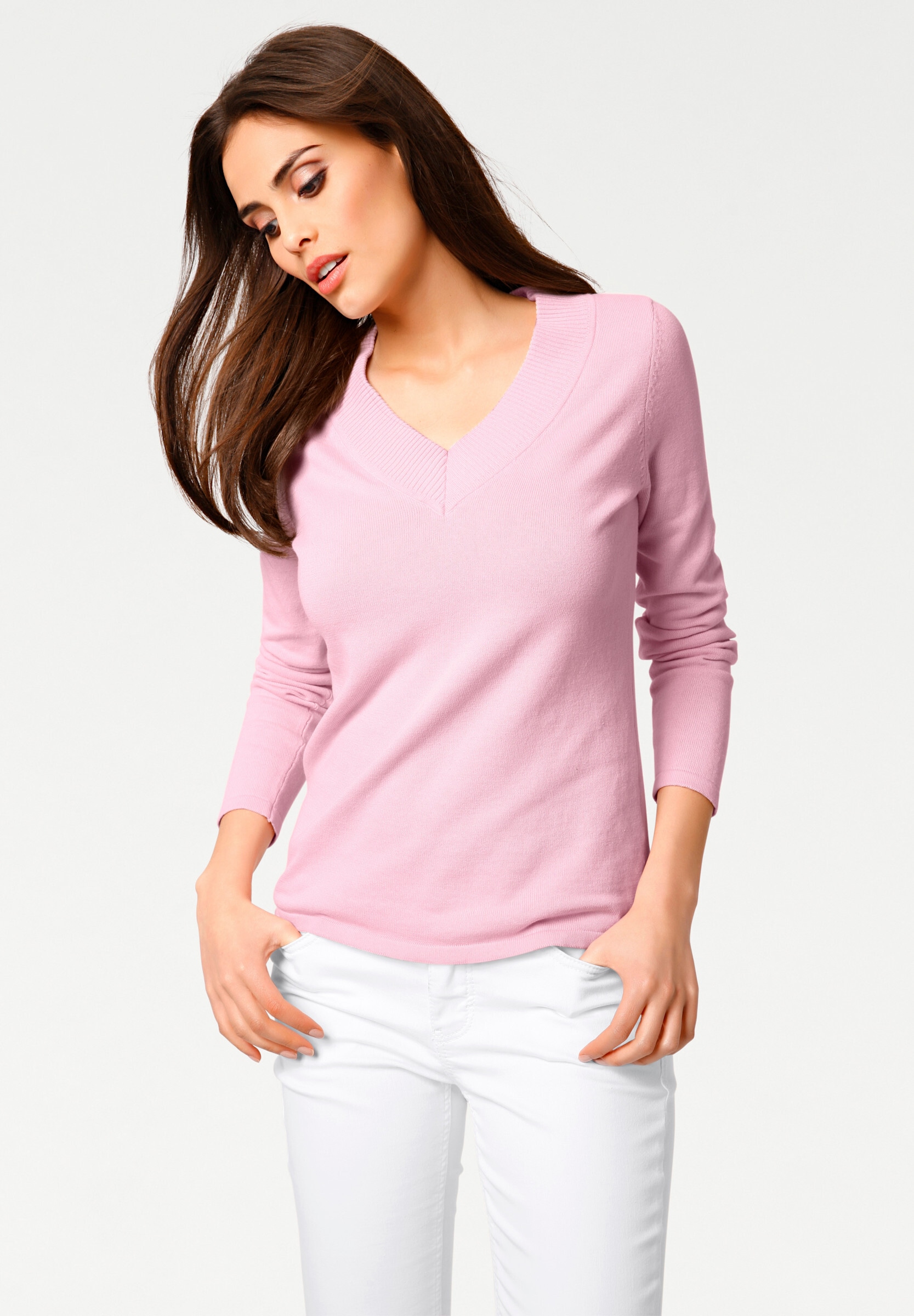 heine Strickpullover »V-Pullover V-Ausschnitt-Pullover aus reiner Baumwolle«