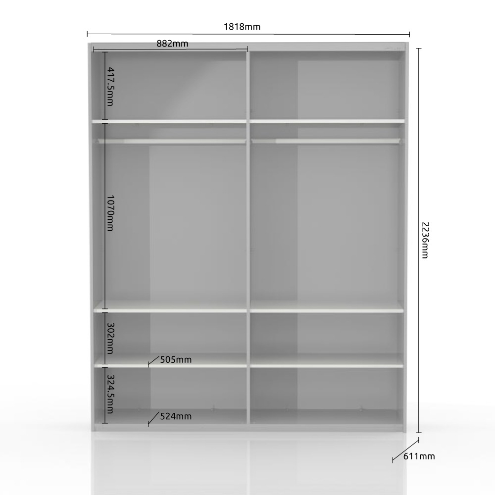 Places of Style Schwebetürenschrank »Piano, mit Einlegeböden, Kleiderstangen, Spiegel, Türen soft-close«, (in 3 Breiten, 224cm hoch, mit verchromten Aufleistungen), mit Spiegeltür, FSC-zertifizierter Holzwerkstoff