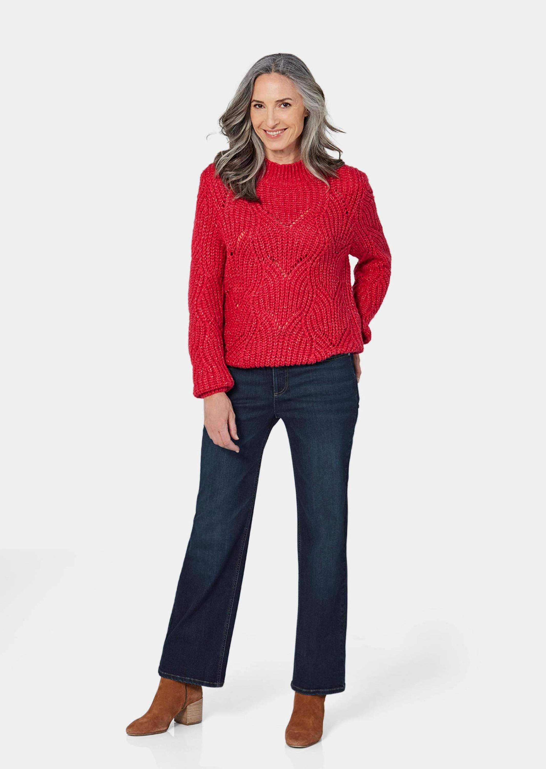 GOLDNER Rundhalspullover »Strickpullover mit Ajourmuster« keine/nicht relevant