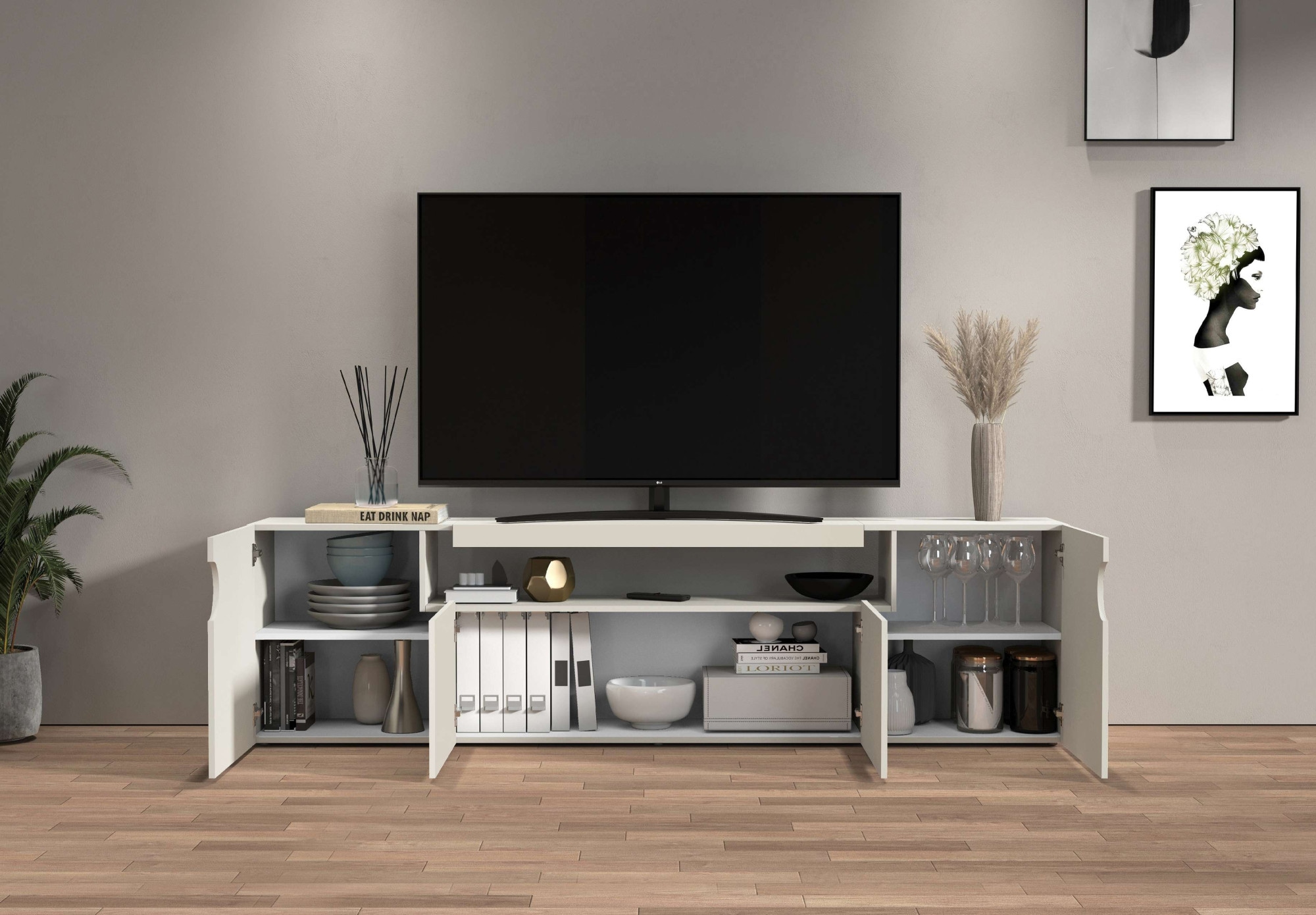 OTTO home Lowboard »REAL,Lowboard,TV-Kommode,TV-Möbel,TV-Bank« 1 Stk. tlg. Mit 4 Türen, davon 2 abgerundet, die ein ovales offenes Fach bilden