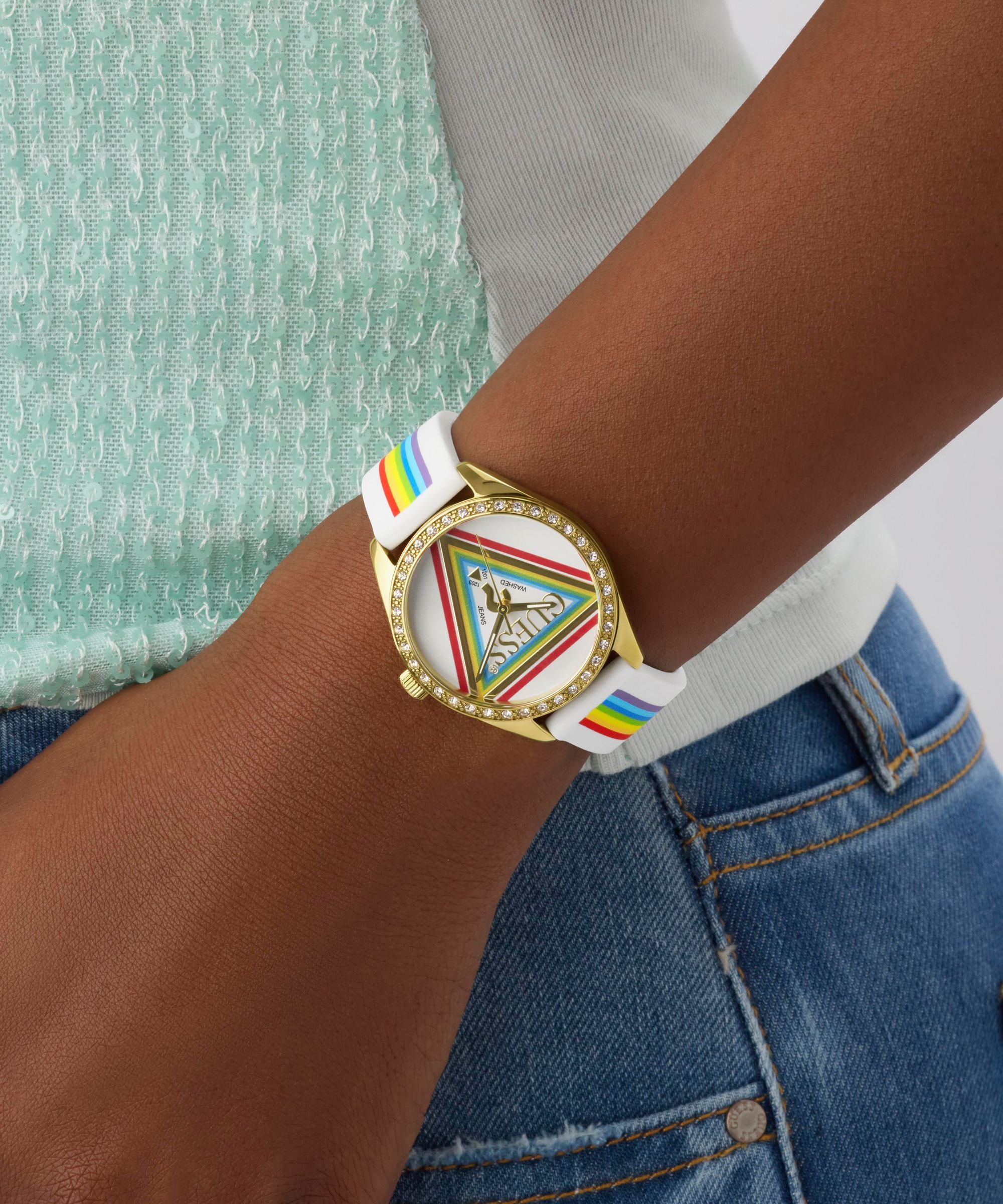 Guess Quarzuhr »JOY« Armbanduhr, Damenuhr, Silikonarmband, analog