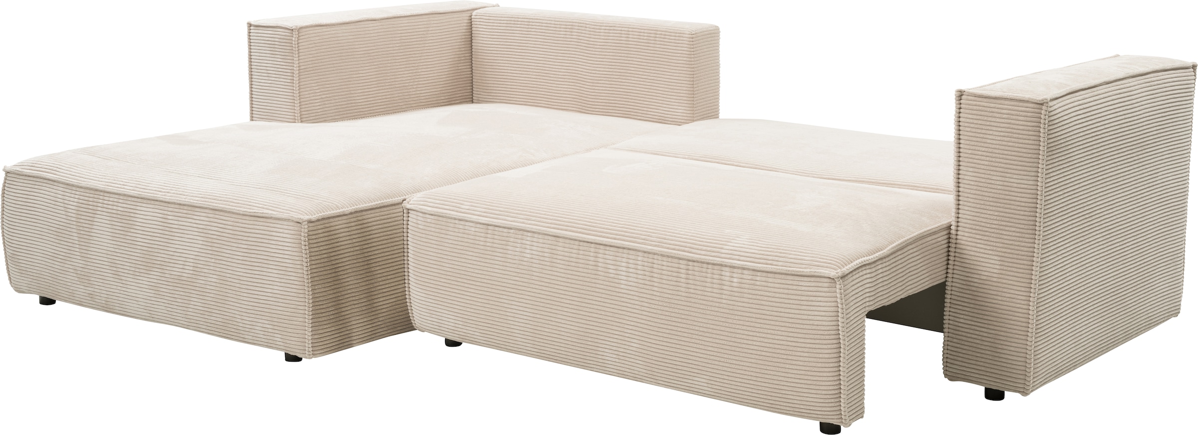 WERK2 Ecksofa »Atlanta-New, modernes Design, Stellmaße 280x147cm, L-Form, Kedernaht«, hoher Komfort, Schlaffunktion & Bettkasten, Cord, Natur