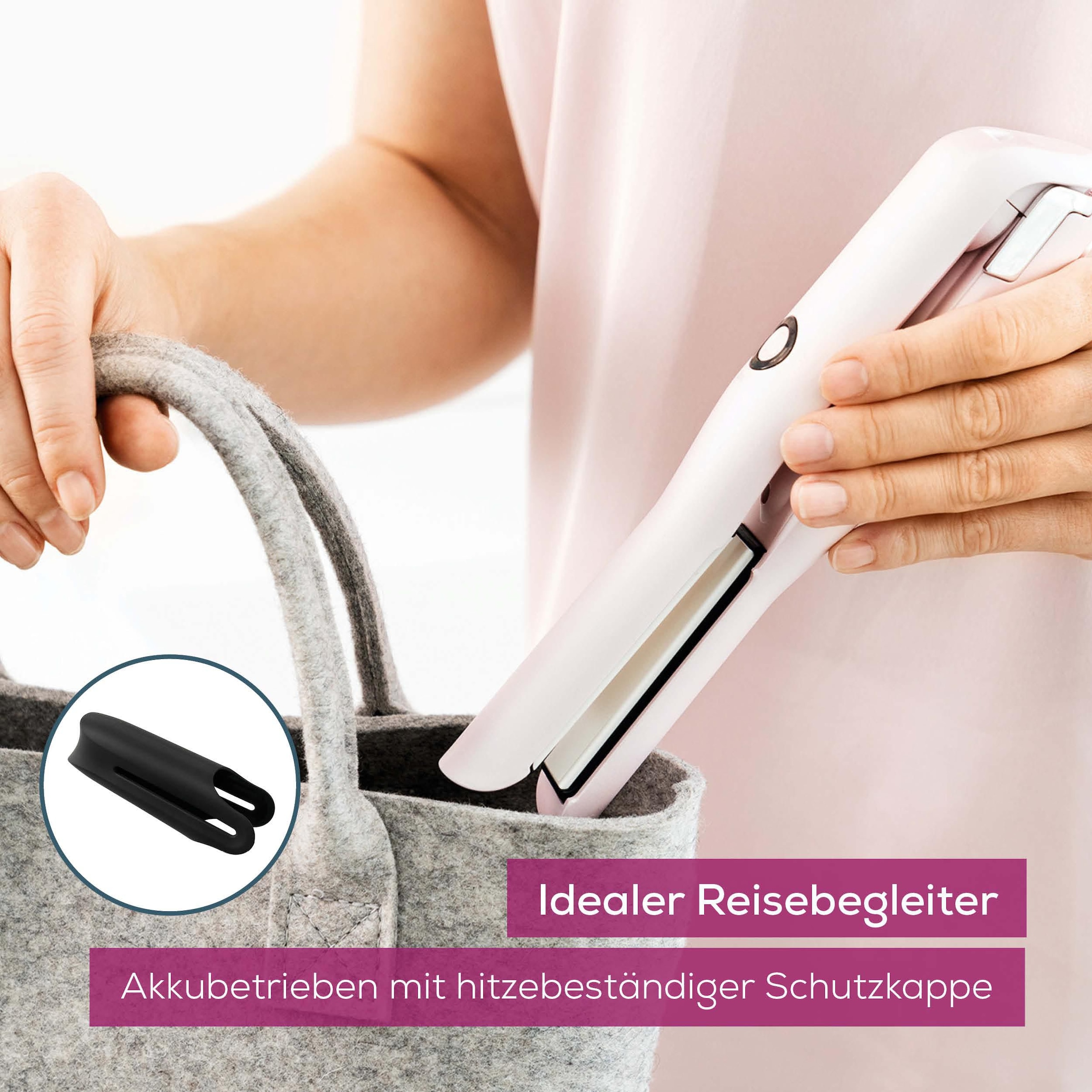 BEURER Glätteisen »HS 20 Akku-Glätteisen to go, kabellose Anwendung für 30 Minuten«, Keramik-Turmalin-Beschichtung, 3 Temperaturstufen (160, 180, 200°C), inkl. Schutzkappe und USB-Kabel