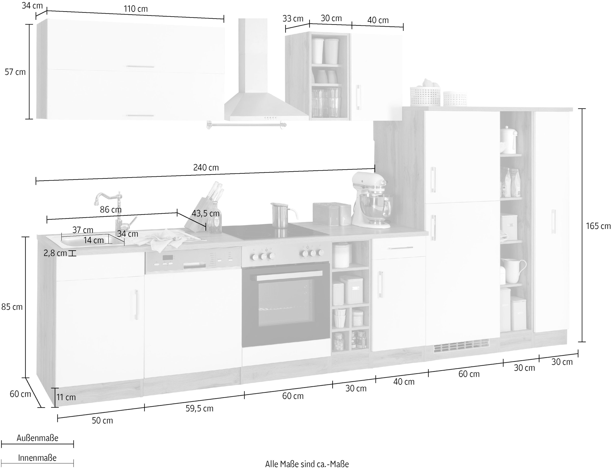 KOCHSTATION Küchenzeile »KS-Colmar« ohne E-Geräte, Breite 360 cm