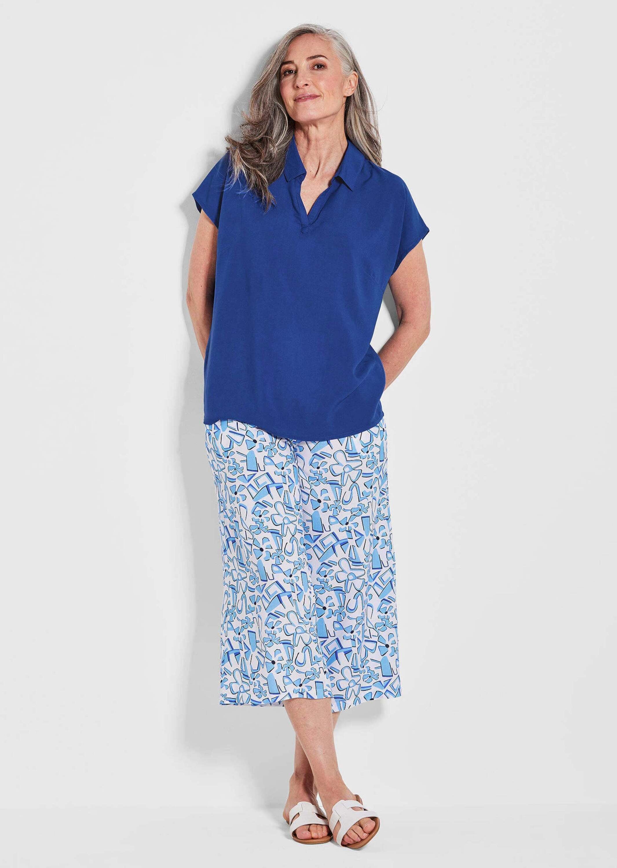 GOLDNER Klassische Bluse »Kurzgröße Uni Bluse mit Hemdkragen« superangenhme fliessende Viskose