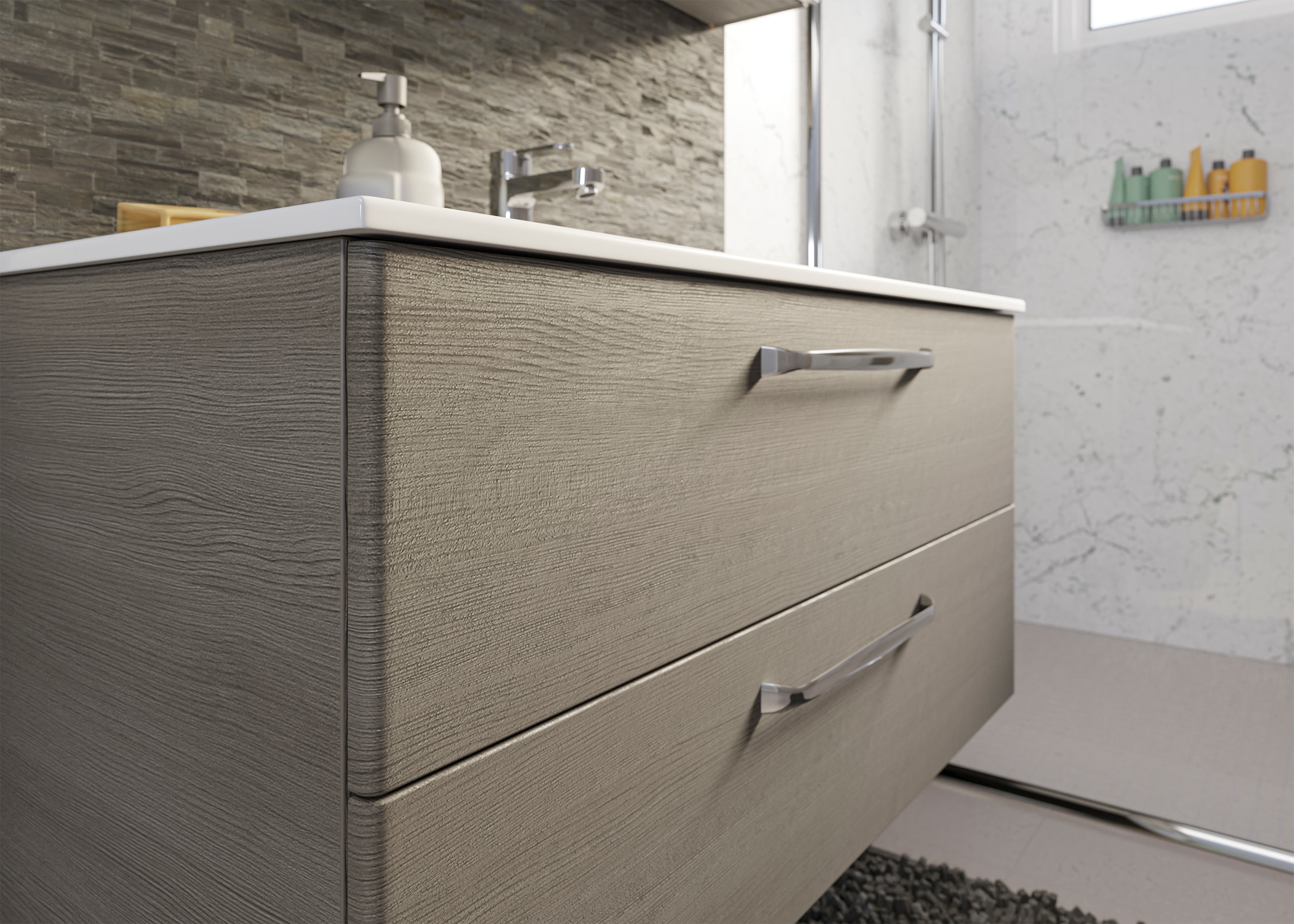 Saphir Badmöbel-Set »Trentino 2-tlg Mineralmarmor-Waschtisch, Spiegelschrank mit LED-Profil«, (3 St.), Badmöbel-Set 107cm breit, inkl. Türdämpfer, 3 Türen, 2 Auszügen