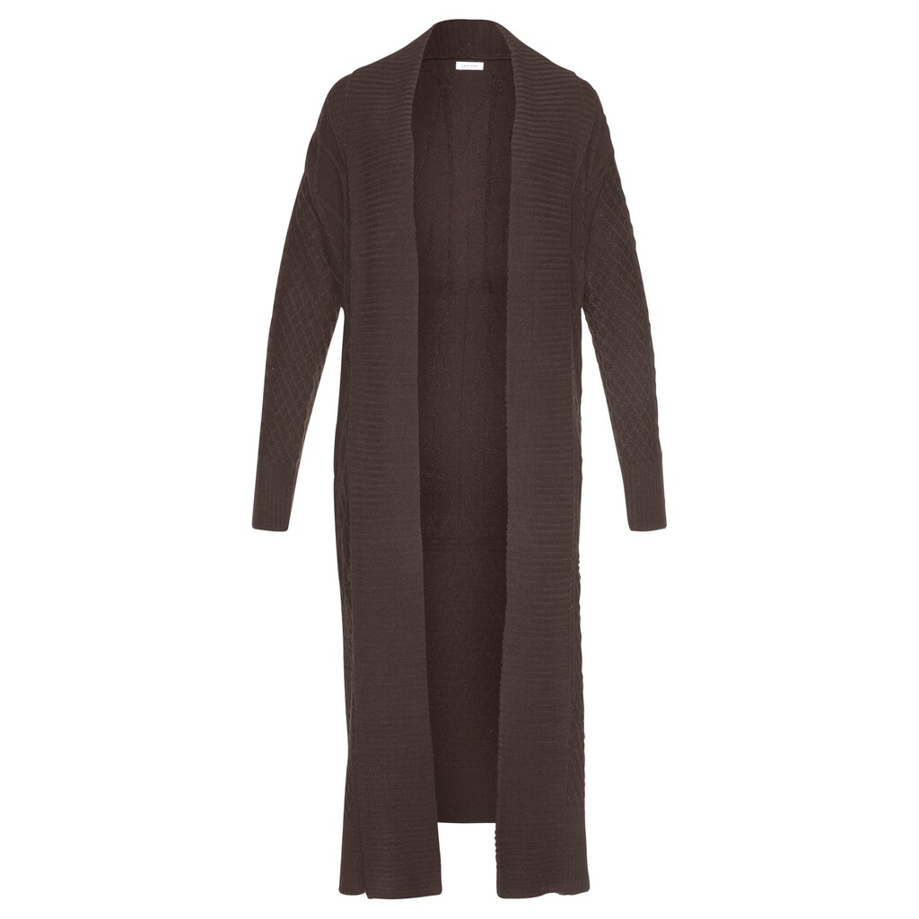 LASCANA Longstrickjacke, in extralanger Form mit Ajourmuster