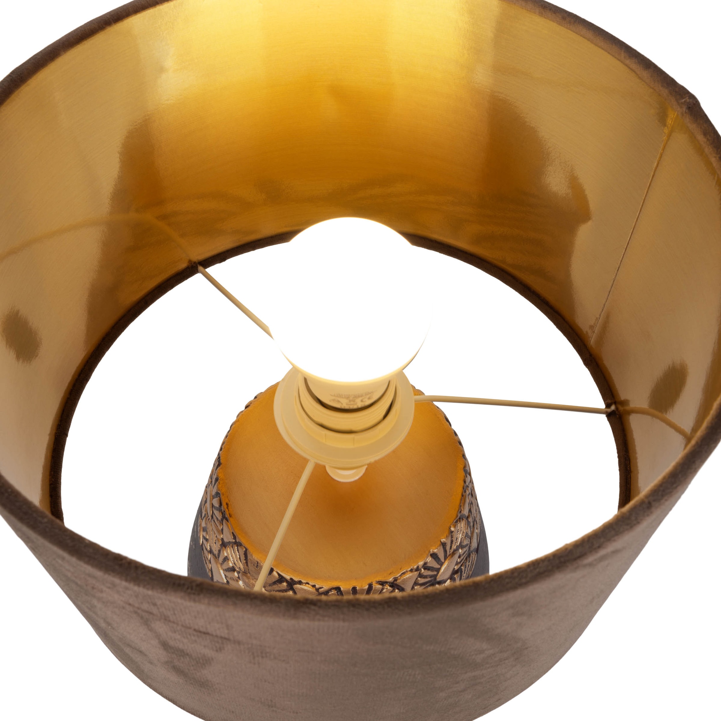 näve Tischleuchte »Bronco« E27 1 Stk. Keramikfuß mit goldenem Prägemuster, Textilschirm, 1x E27