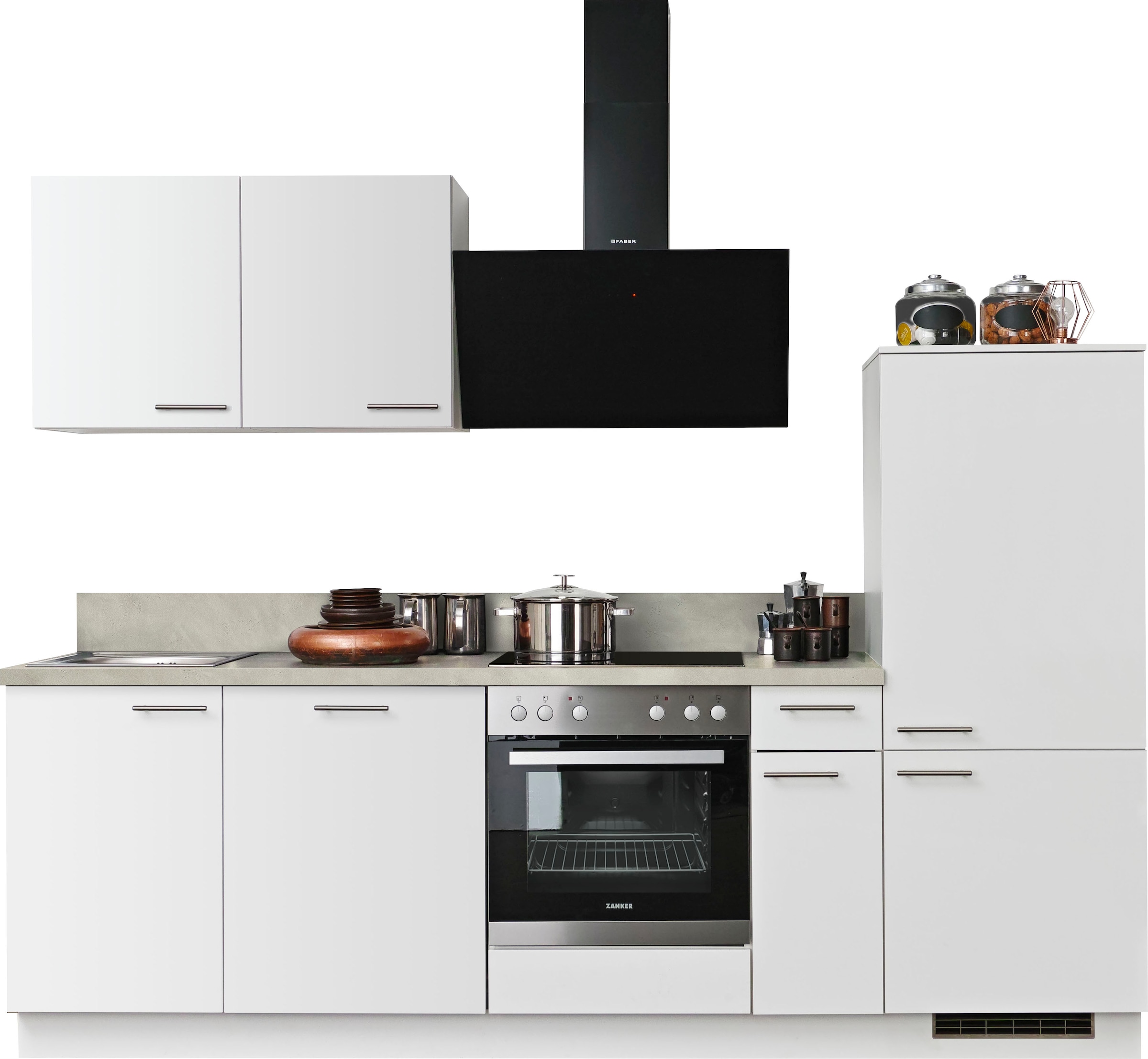 KOCHSTATION Küchenzeile »KS-Scafa, vormontiert, mit höhenverstellbaren Füßen, vormontiert, mit« Soft-Close, wahl. mit E-Geräten inkl. Geschirrspüler, Breite 260 cm