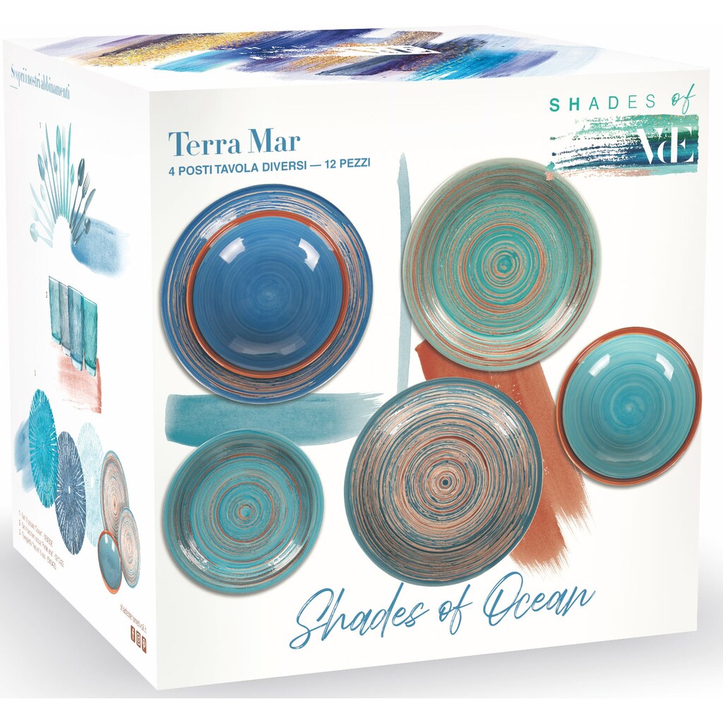 Villa d'Este Teller-Set »Terra Mar Ocean«, (Set, 12 tlg.), Geschirr-Set, Tafelservice
