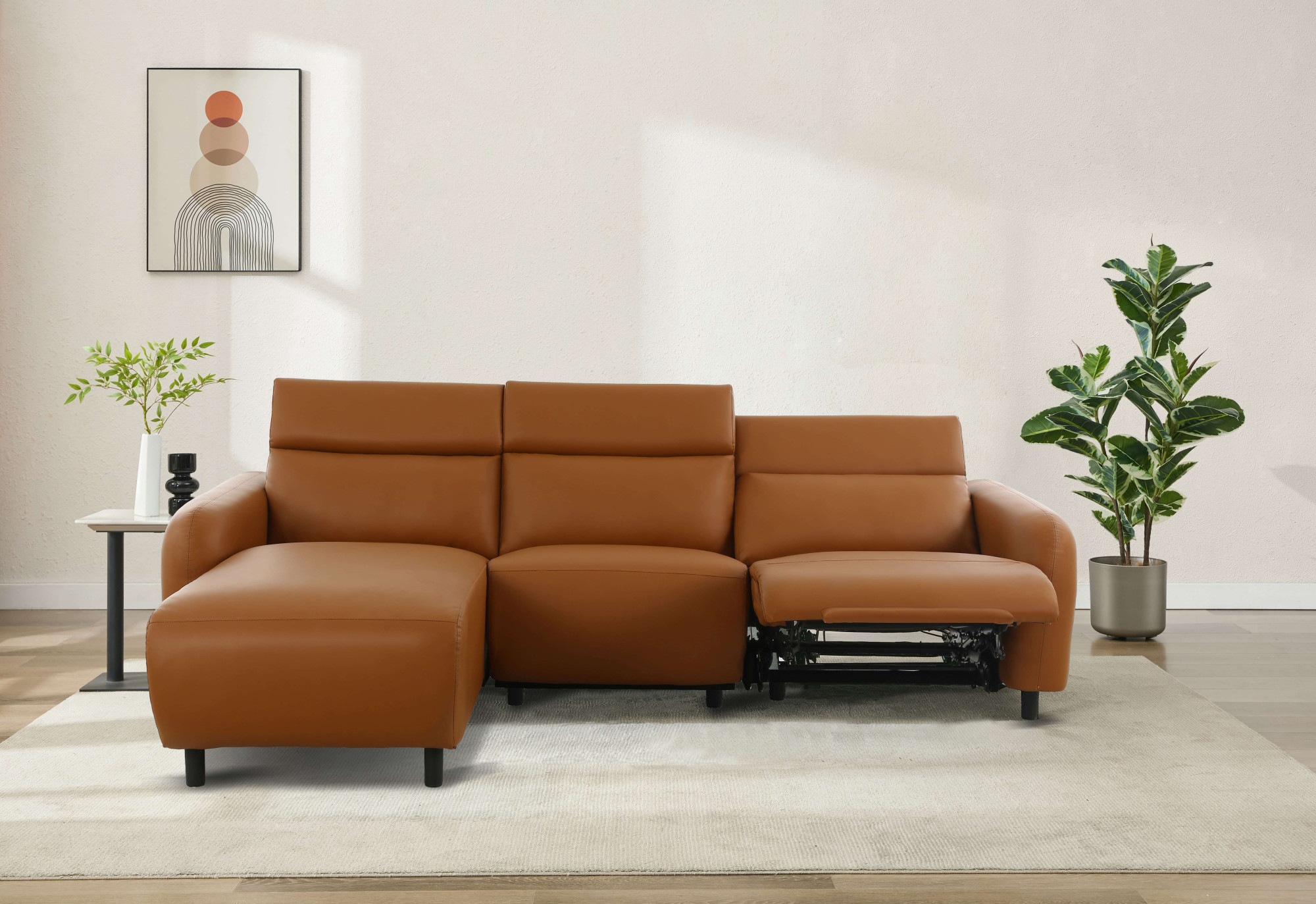 Home affaire Ecksofa »SKAANE Lederoptik, L-Form, 274 cm, manuelle u. elektrische Funktion,«, rundes Design, Kopfteilverstellung, Federkernpolsterung