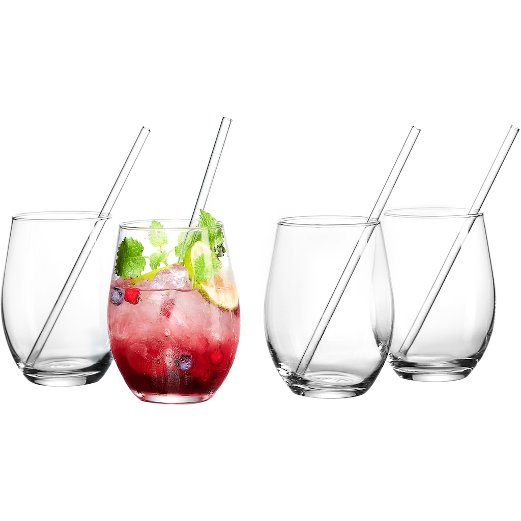 Ritzenhoff & Breker Longdrinkglas »Gin«, (Set, 8 tlg., 4 Longdrinkgläser mit Glas-Trinkhalm, je 590 ml)