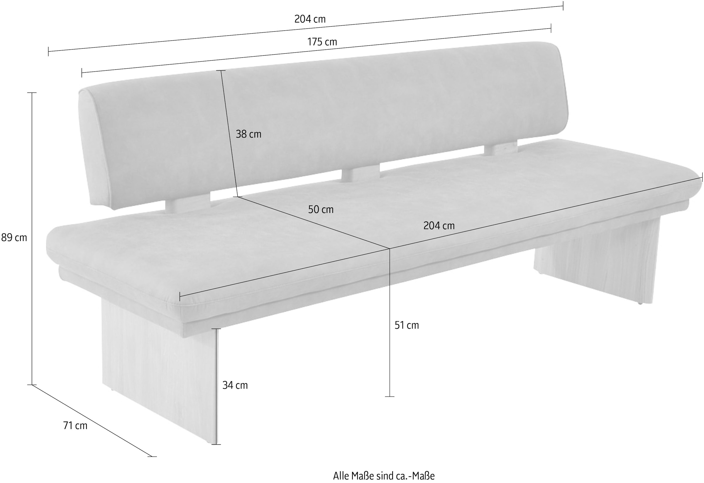 K+W Komfort & Wohnen Polsterbank »Longbeach«, (1 St.), Spitzkissenoptik im Sitz, wahlweise in der Breite 204cm oder 224cm