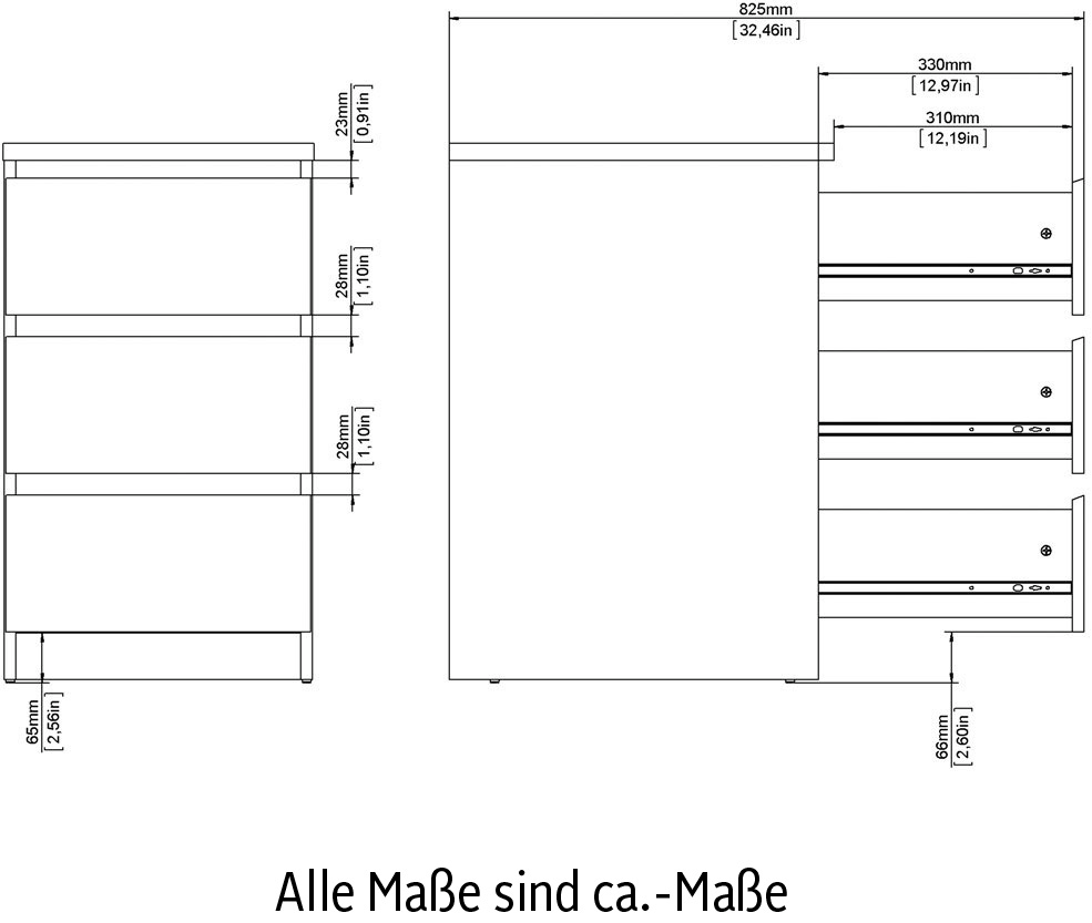 INOSIGN Kommode »Naia«, Elegante und modernes Sideboard mit 3 geräumigenSchubladen