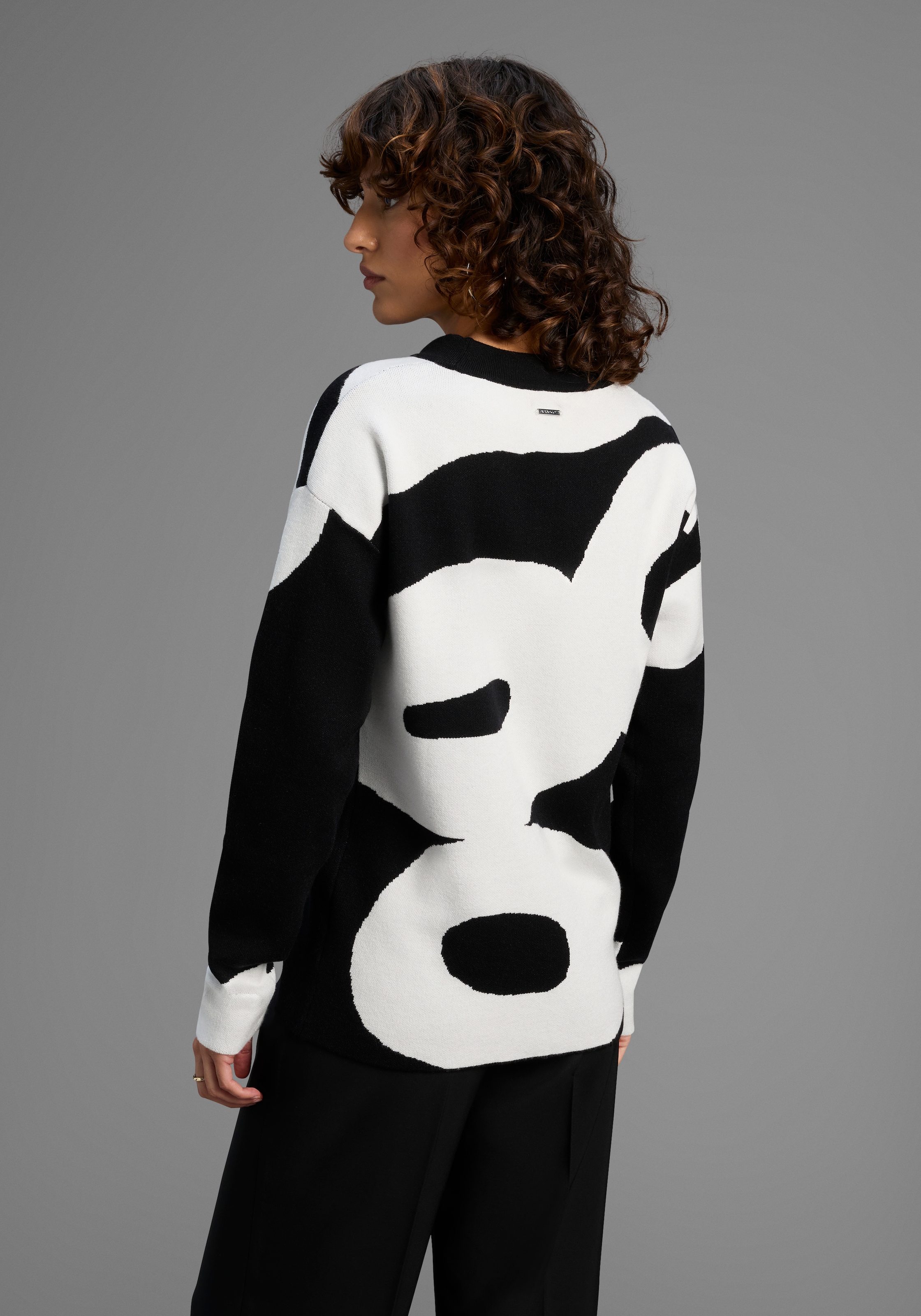 Laura Scott Jacquardpullover, mit abstraktem Muster und Bindebändern - NEUE KOLLEKTION