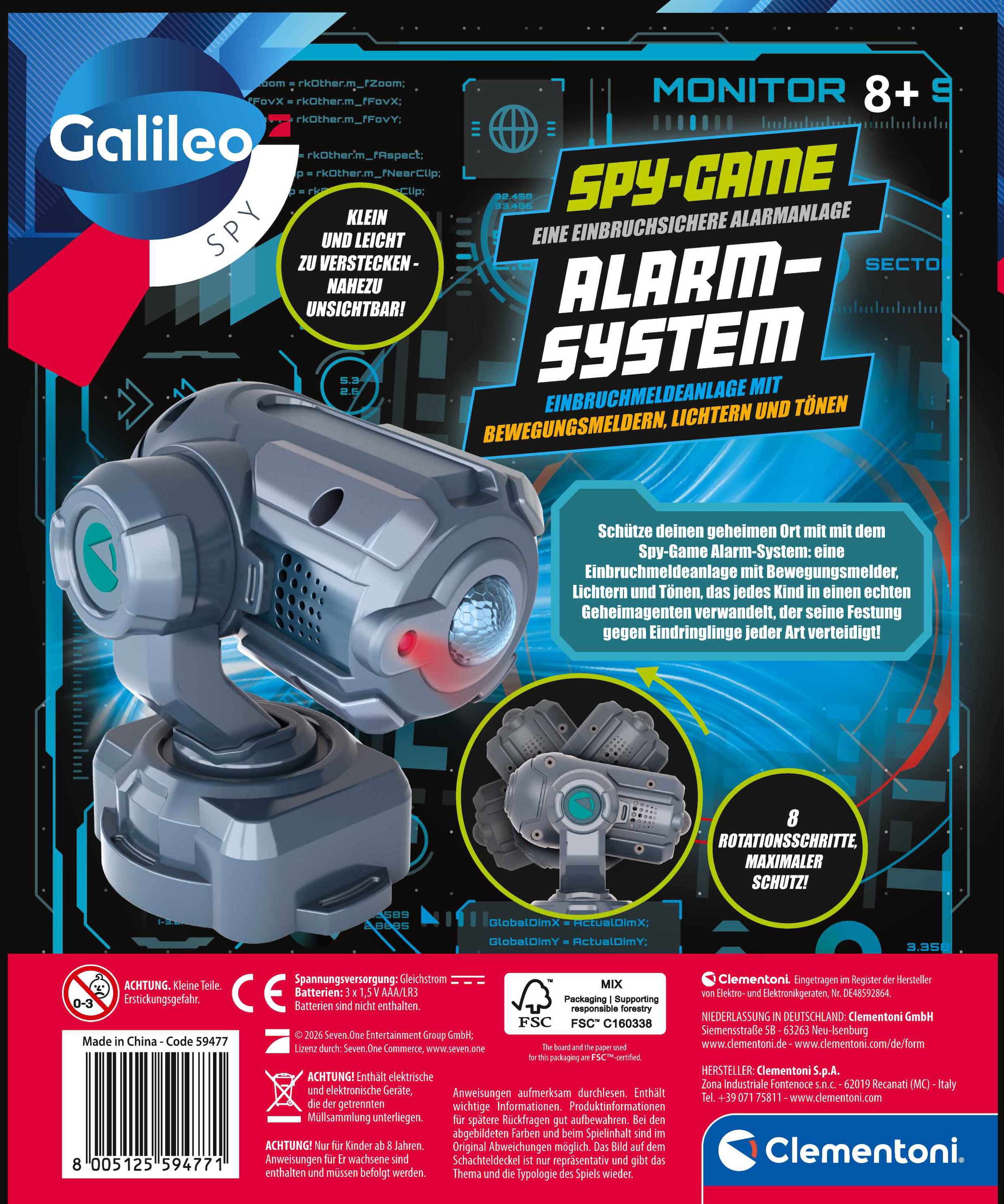 Clementoni® Experimentierkasten »Galileo Spy, Alarm-System« mit Bewegungsmelder, Lampe und Alarmsirene