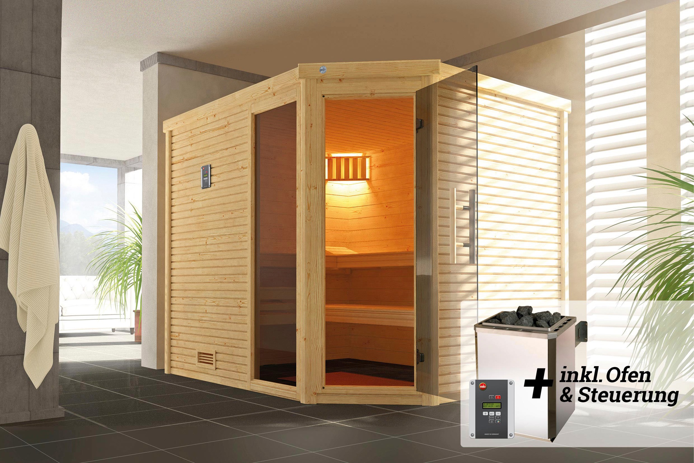 weka Sauna »Cubilis« Set,  7,5 kW-Ofen mit digitaler Steuerung
