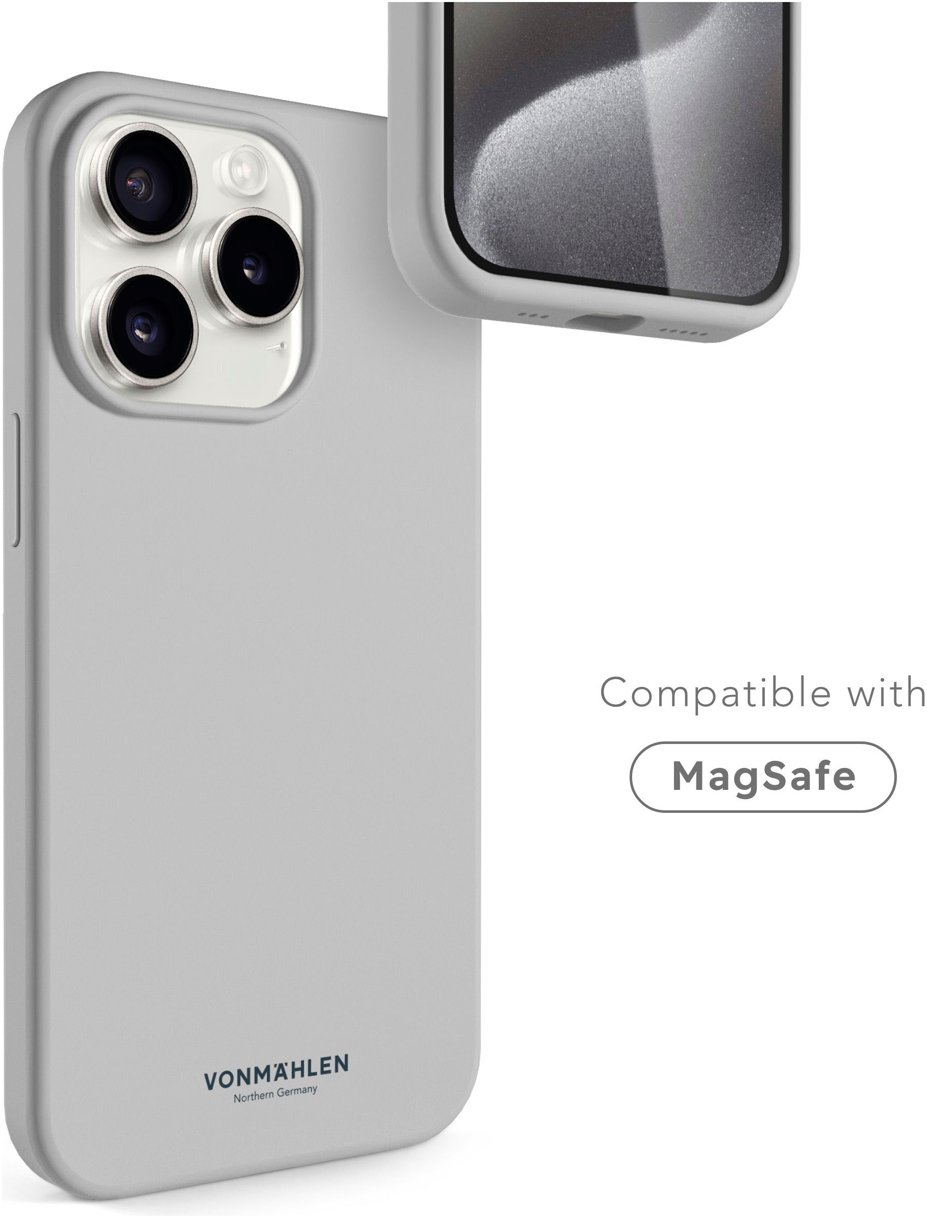 VONMÄHLEN Smartphone-Hülle »iPhone 15 Pro Max, Eco Silicone Case - Light Gray«