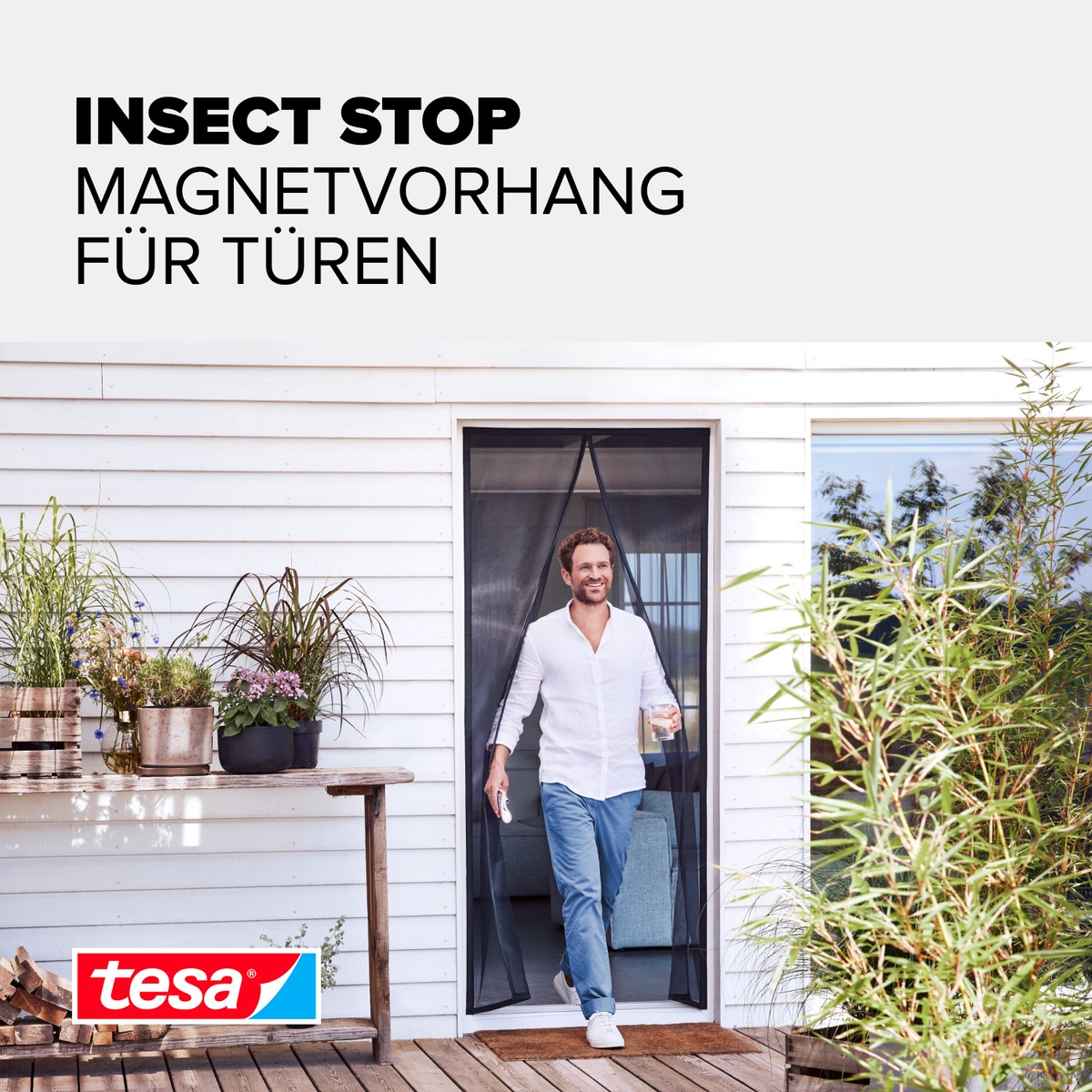 tesa Insektenschutz-Vorhang »Magnetvorhang - selbstschließend - Insektenschutzvorhang« Packung, Magnetvorhang, selbstklebendes Klettband, 1 Stk. tlg. INSECT STOP zur einfachen Montage ohne Bohren - 2,1 m x 0,9 m