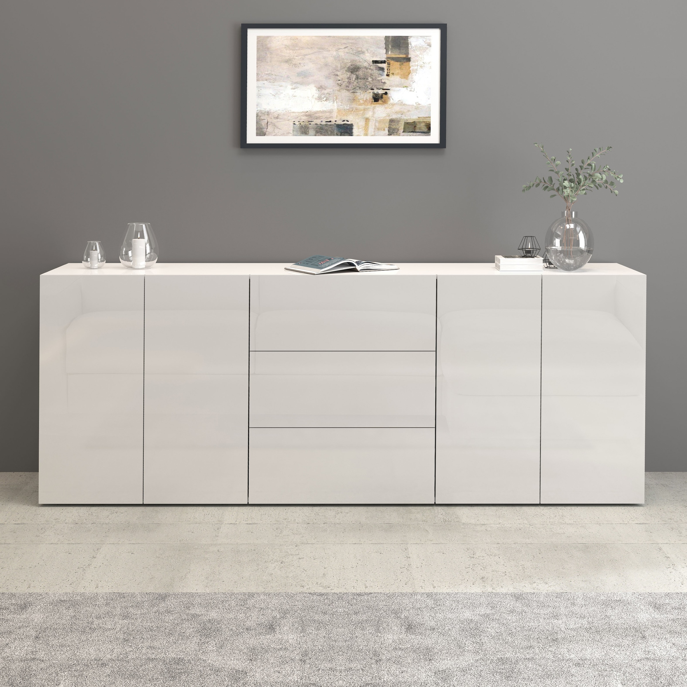 INOSIGN Sideboard »Egypt, Kommode, Schrank, Kredenz, grifflos«, 4 Türen, 3 Schubkästen mit Push-To-Open Funktion, Hochglanz Breite 200