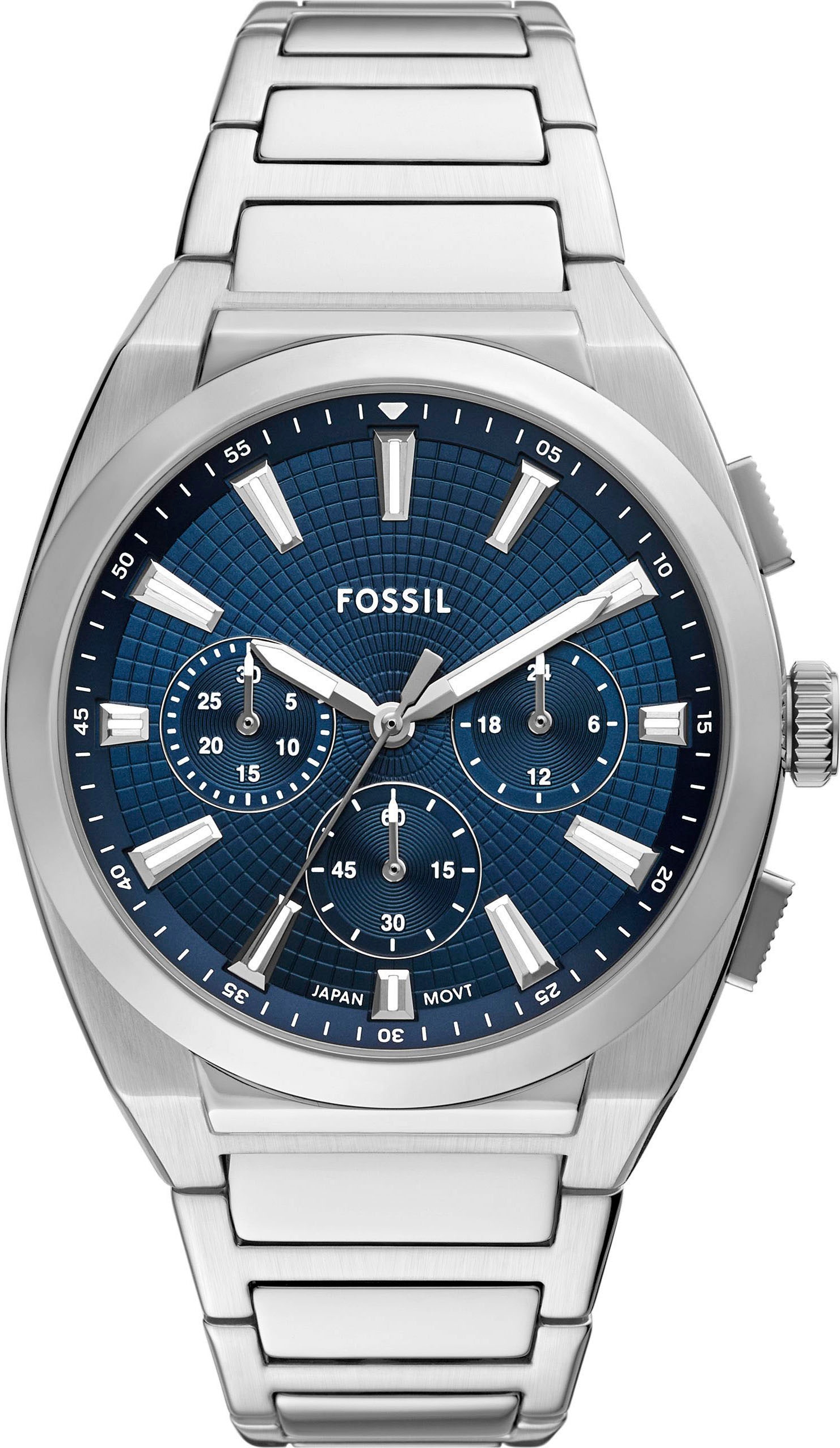 Fossil Chronograph »EVERETT«, Quarzuhr, Armbanduhr, Herrenuhr, Edelstahlarmband, analog