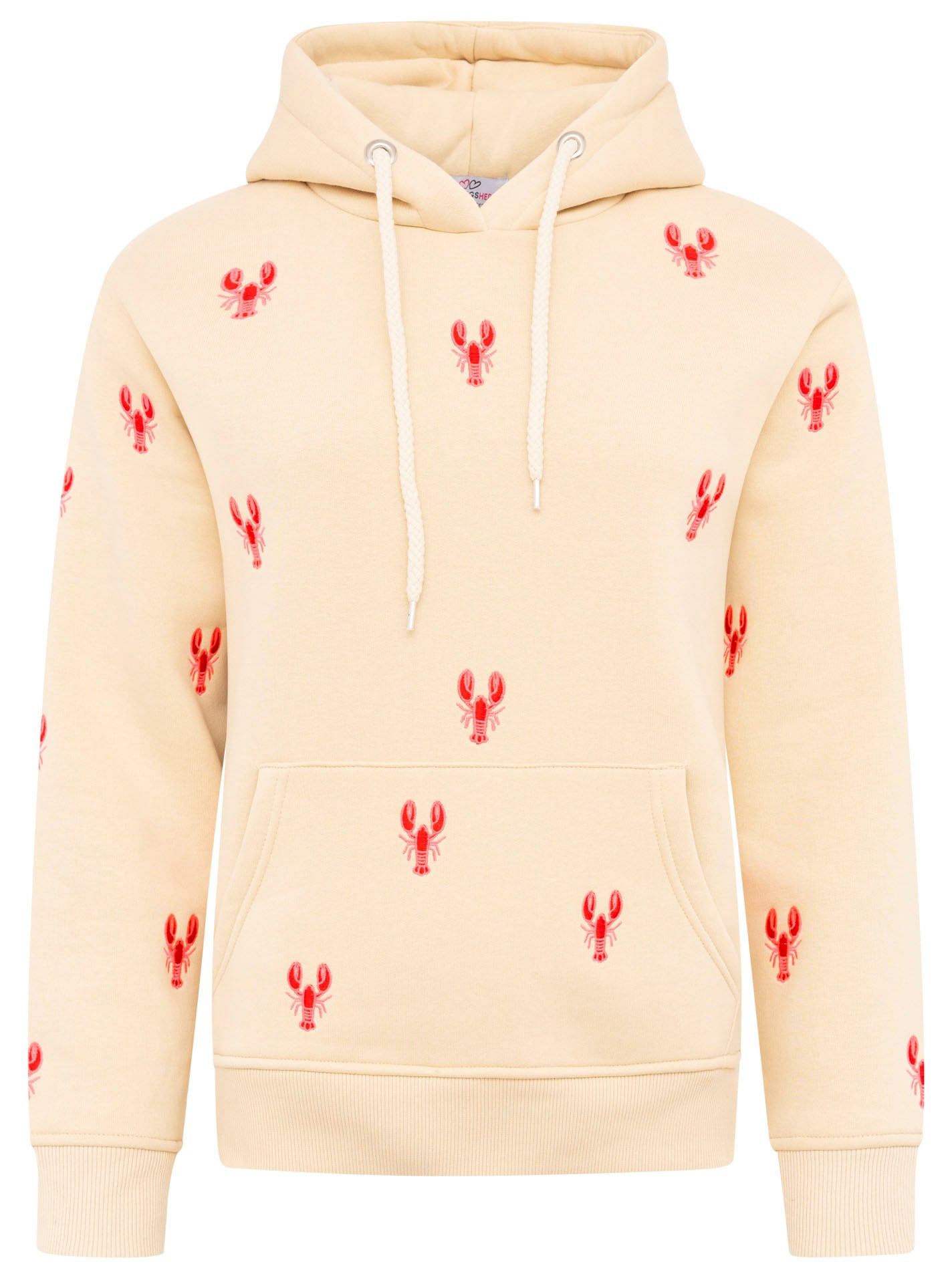 Zwillingsherz Kapuzensweatshirt, Hummer-Stickerei, Kapuze, Kordelzug, Baumwollmix