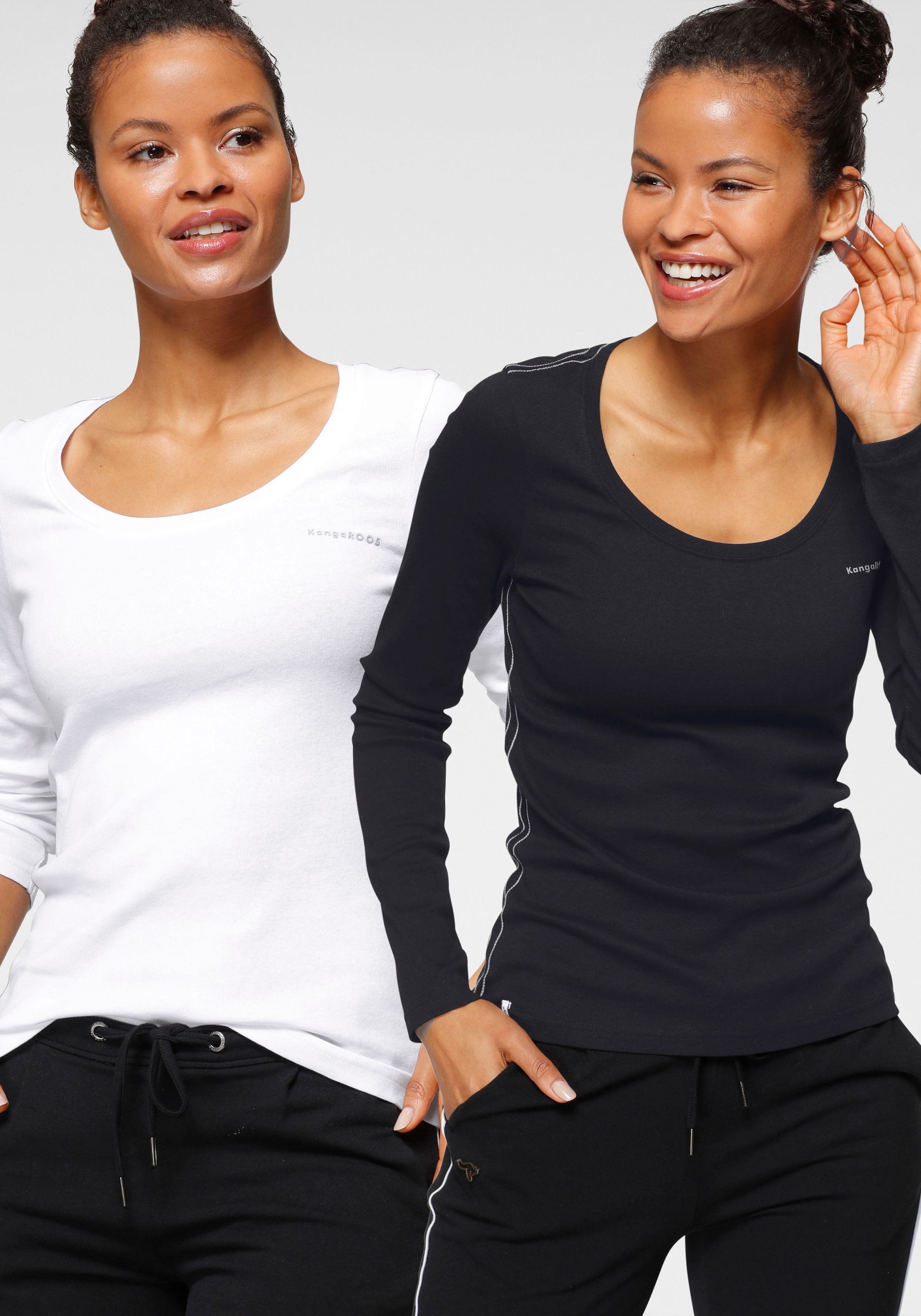 KangaROOS Langarmshirt, (Packung, 2 tlg., 2er-Pack), im Doppelpack in toller Basic-Form