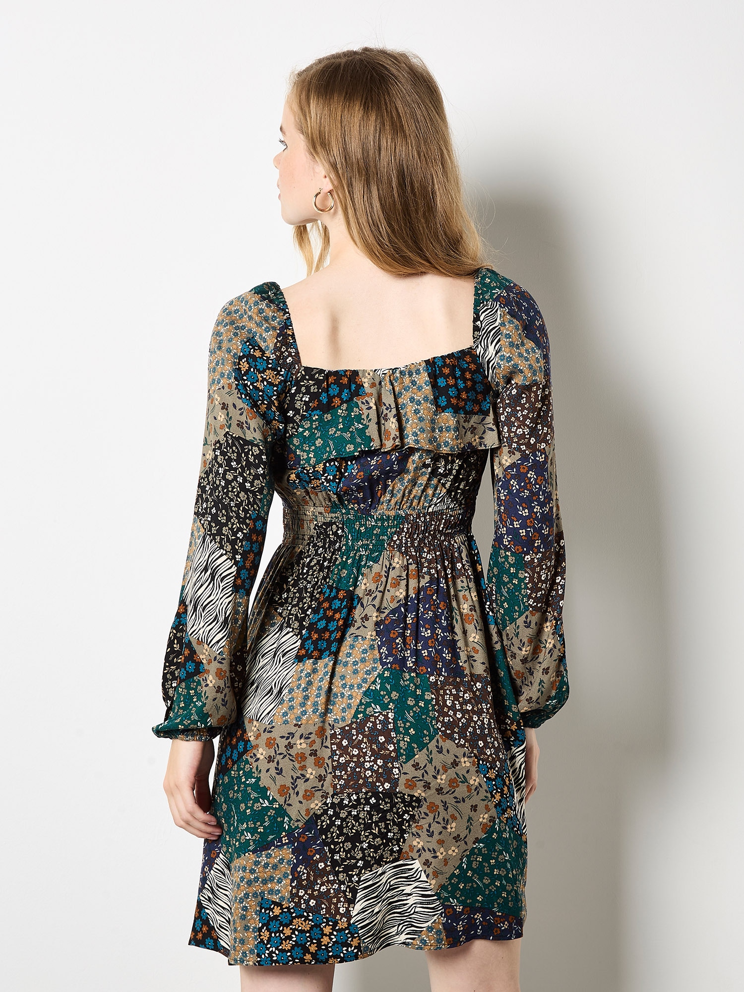 Apricot Minikleid »Patchwork Kleid« mit Blumen- und Zebramuster