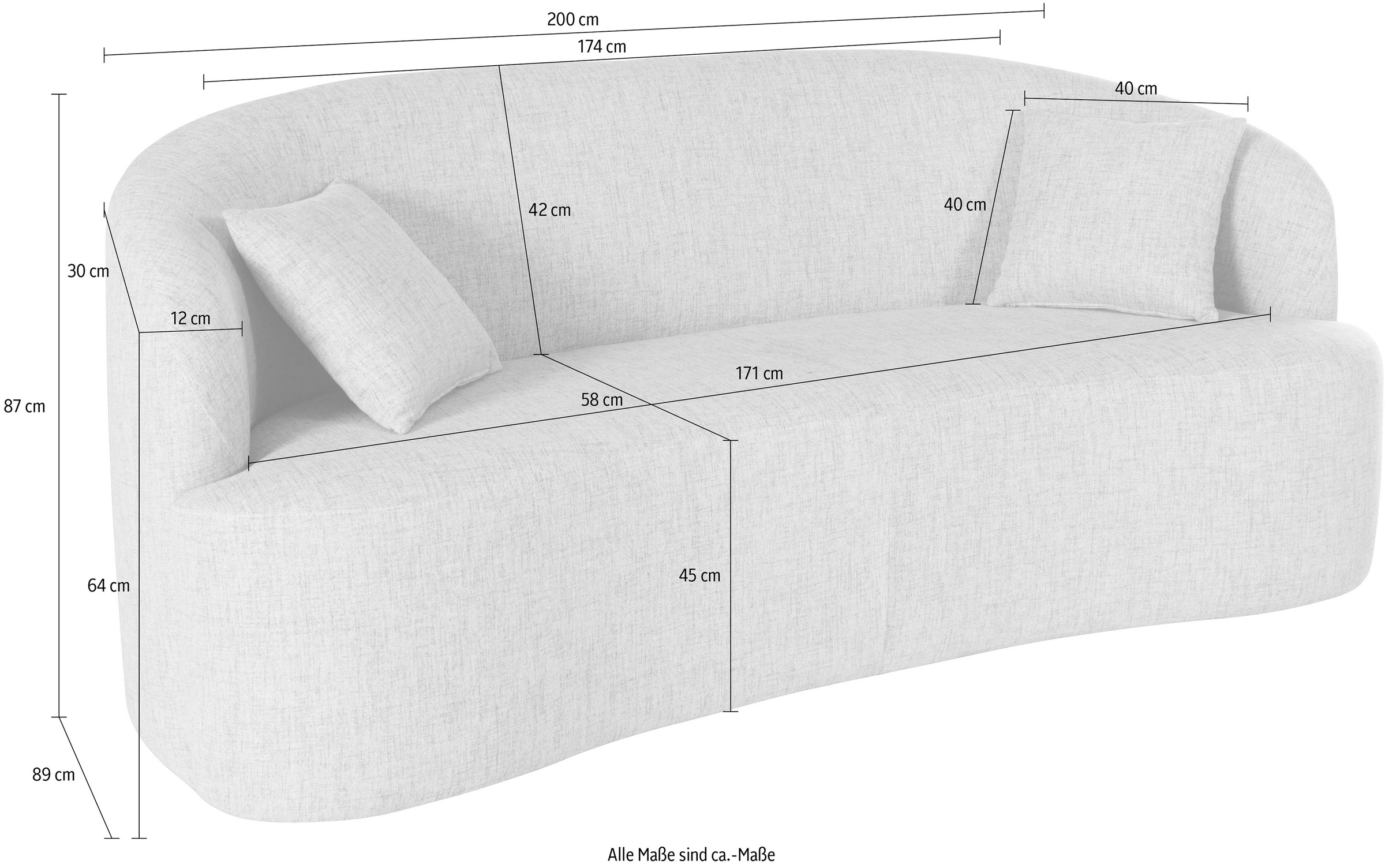 LeGer Home by Lena Gercke 3-Sitzer »Dilara«, gerundete Rückenlehne und Front, in 3 Bezugsqualitäten