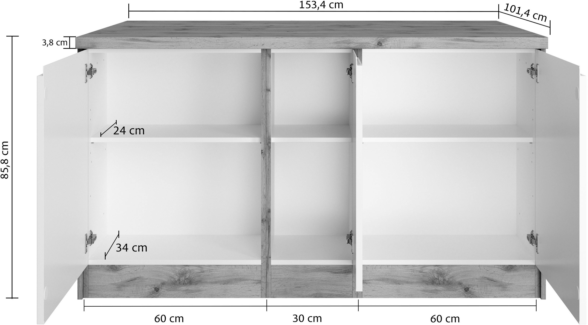 KOCHSTATION Kücheninsel »KS-Bruneck, Breite 153 cm« MDF-Fronten, Arbeitsplatte 38mm stark